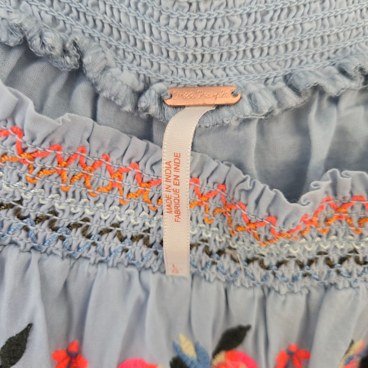 Free People Sunbeams Embroidered Off the Shoulder Tiered Boho Dress Size Large