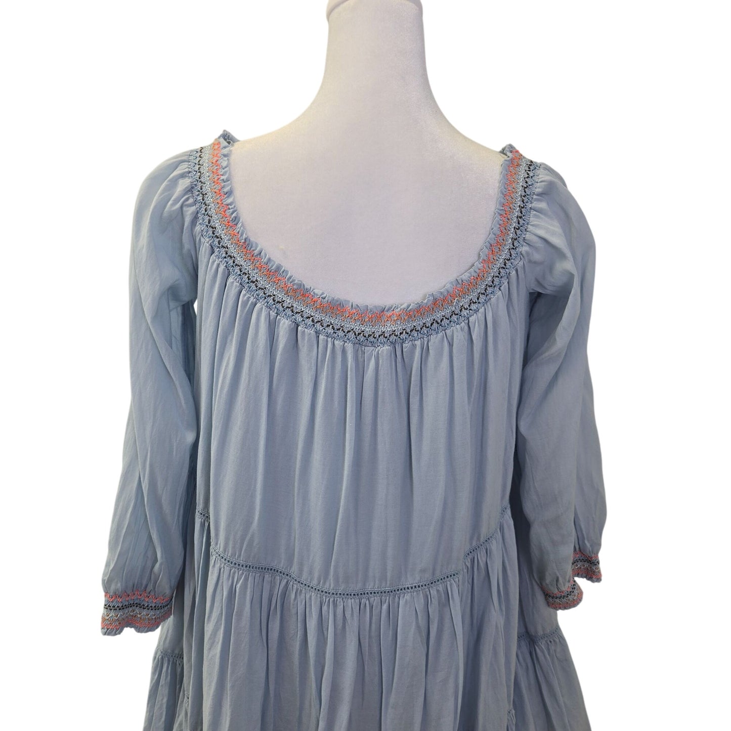Free People Sunbeams Embroidered Off the Shoulder Tiered Boho Dress Size Large