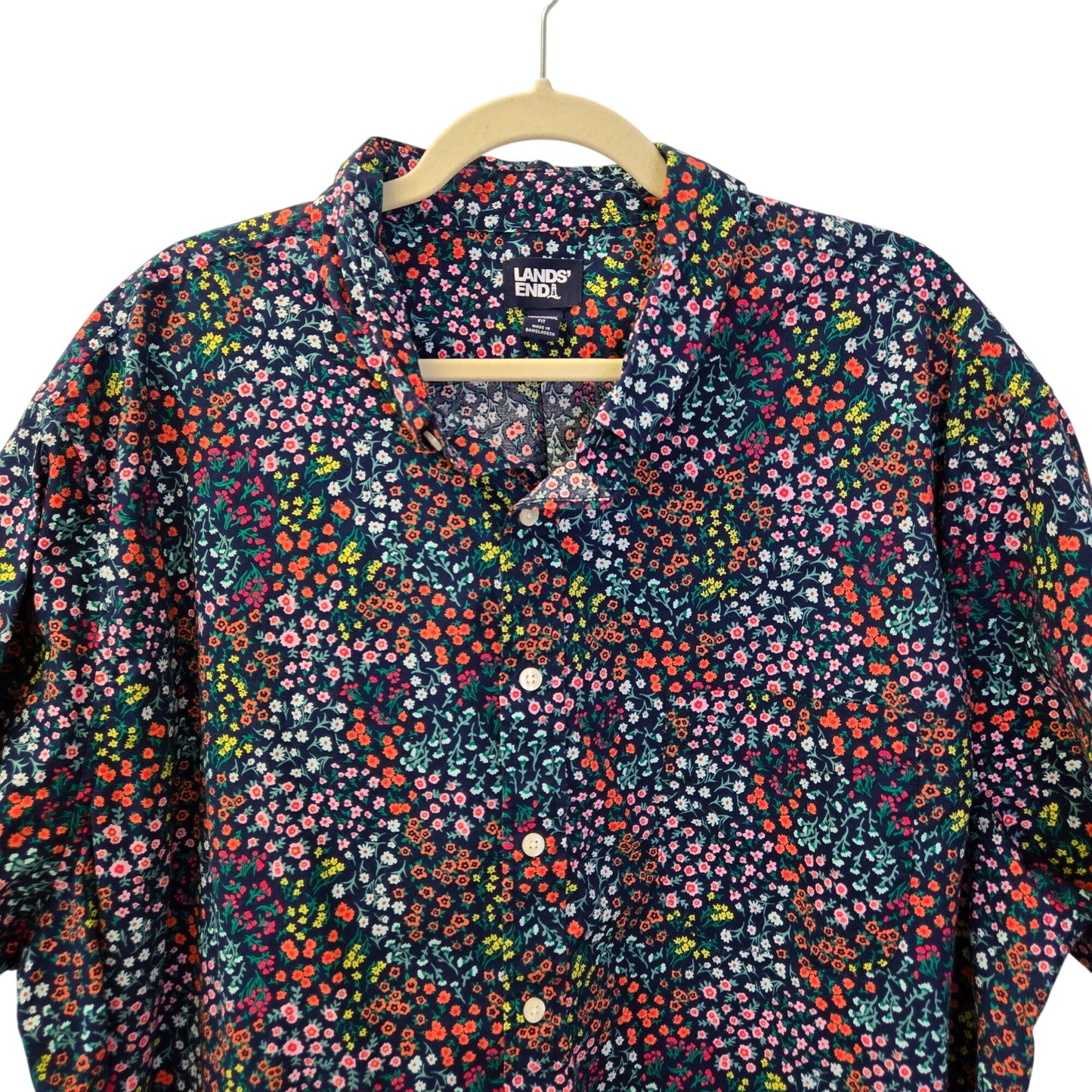 Lands' End Traditional Fit Floral Short Sleeve Button Down Shirt Size 3XL
