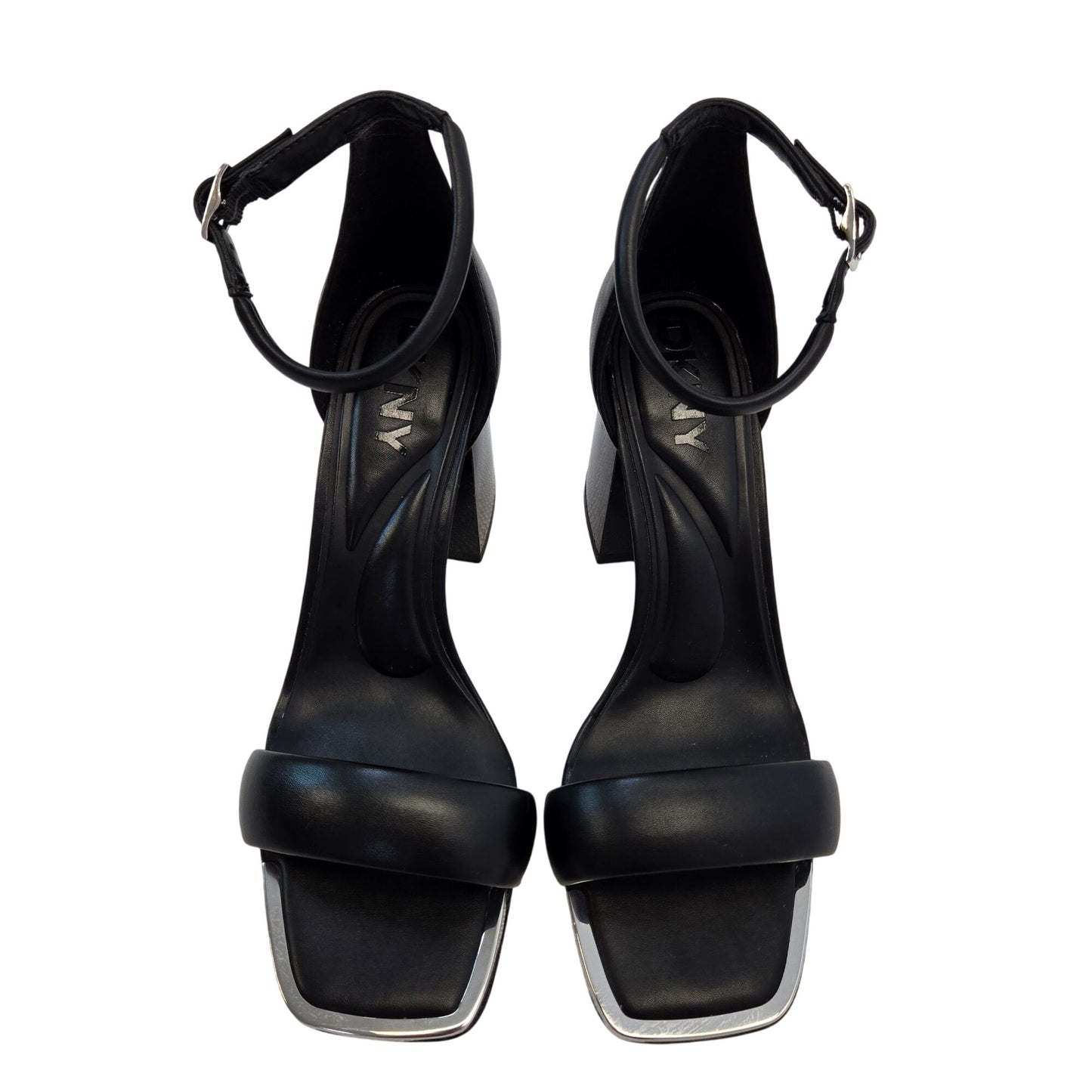 NWT/NIB DKNY Vegan Leather Scarla Ankle Strap Block Heels Size 7.5