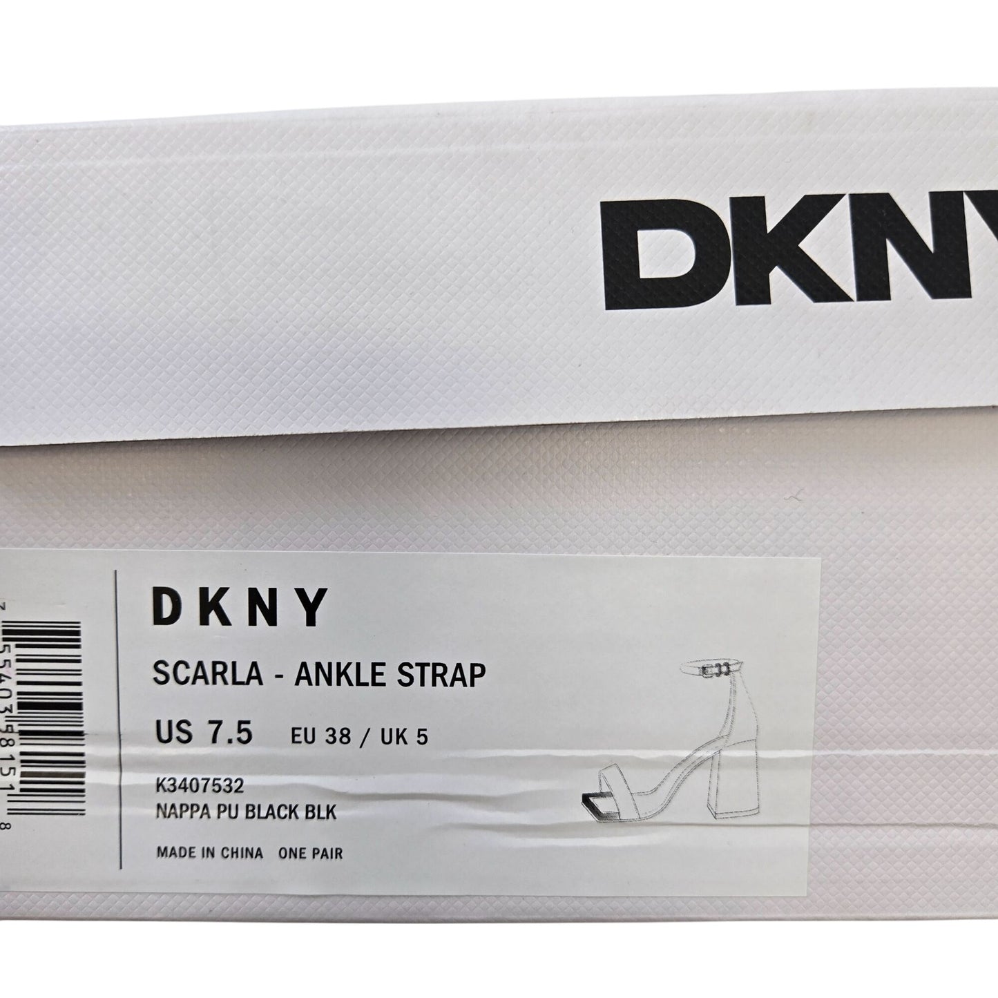 NWT/NIB DKNY Vegan Leather Scarla Ankle Strap Block Heels Size 7.5