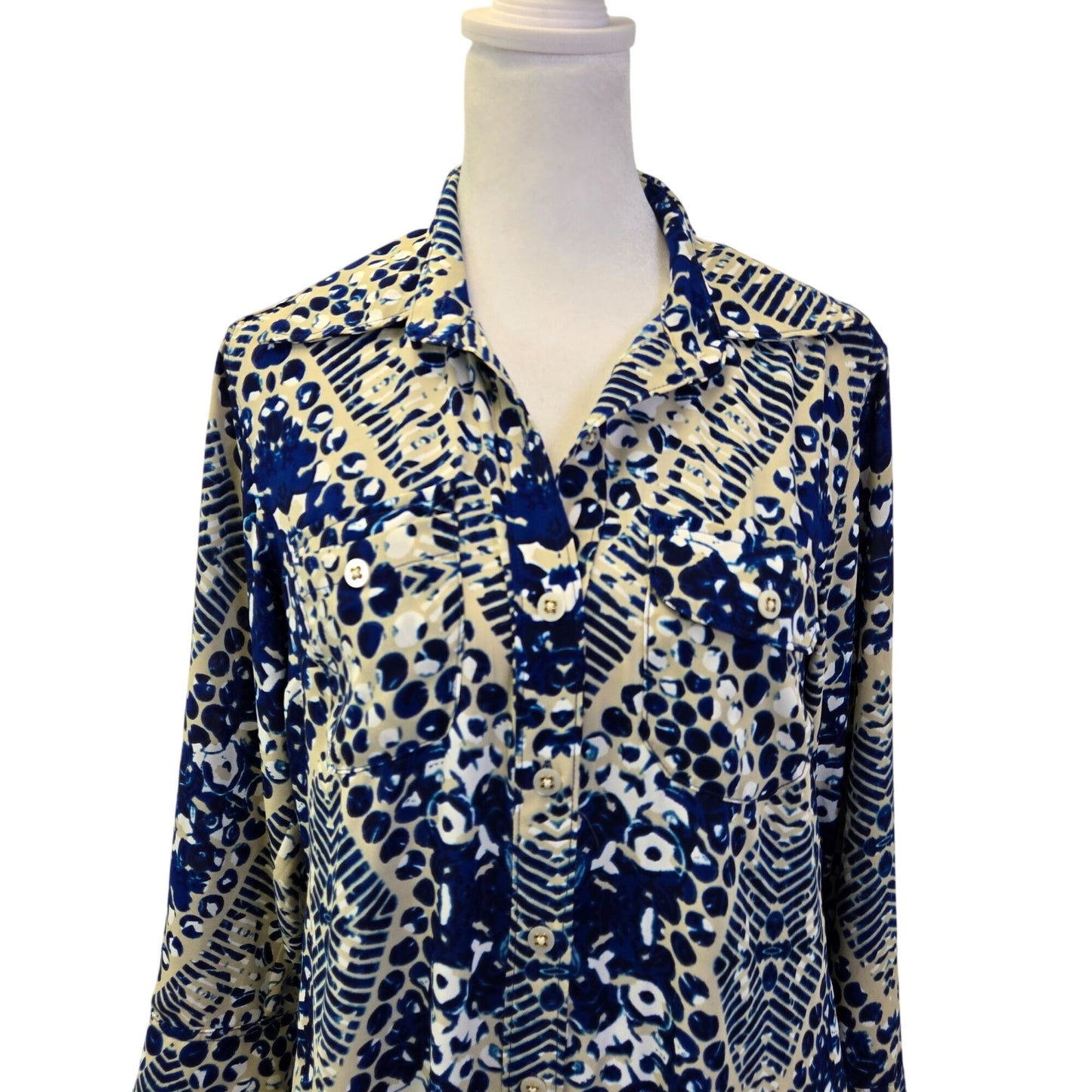 Cabi Blue Jewel Tunic Belted Button Down Shirt Dress Size Small *Missing Belt*