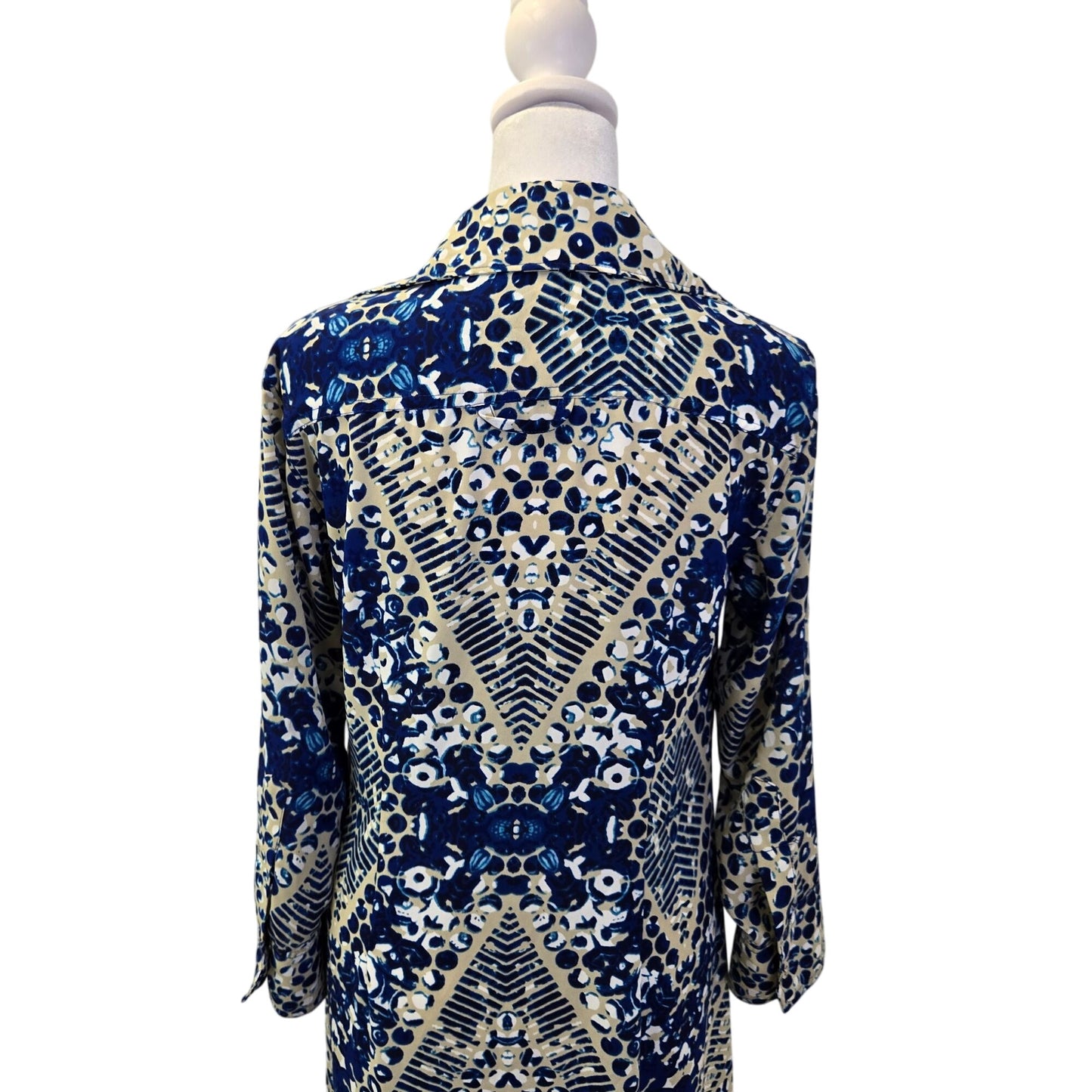 Cabi Blue Jewel Tunic Belted Button Down Shirt Dress Size Small *Missing Belt*