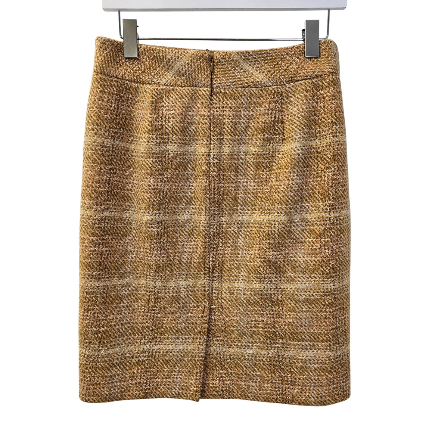 J. Crew Wool Blend The Pencil Skirt in a Gold Plaid Pattern Size 2