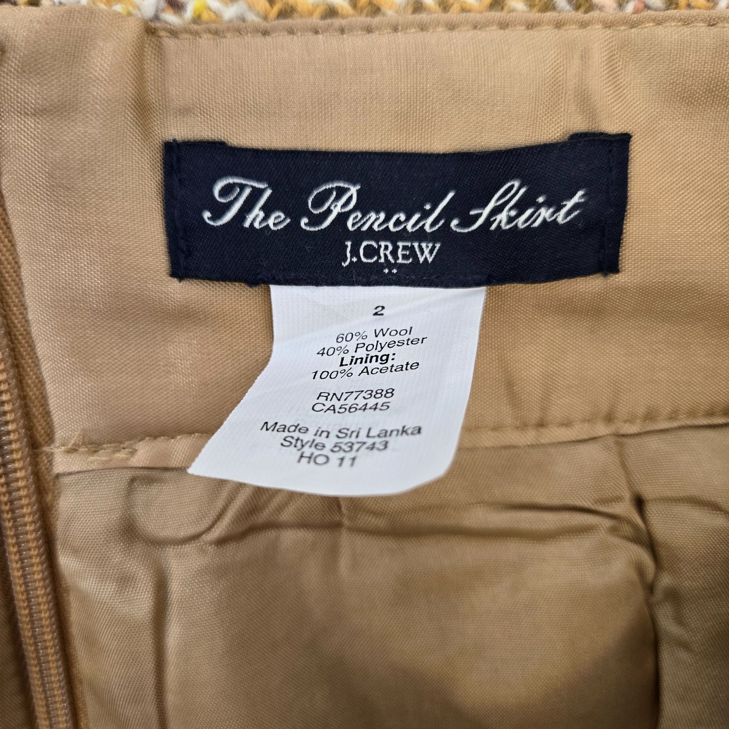 J. Crew Wool Blend The Pencil Skirt in a Gold Plaid Pattern Size 2