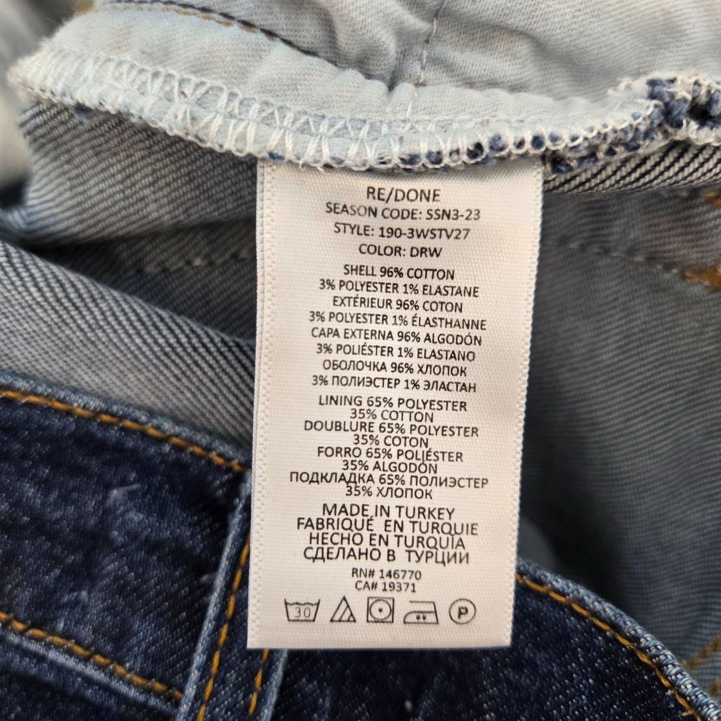 Re/Done '70s Stovepipe Jeans Hidden Button Fly Raw Hem Crop Jeans Size 30