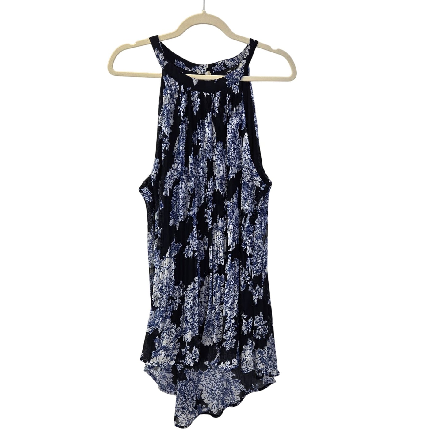City Chic Floral Pleated Halter Style High Low Blouse Size CC M/18