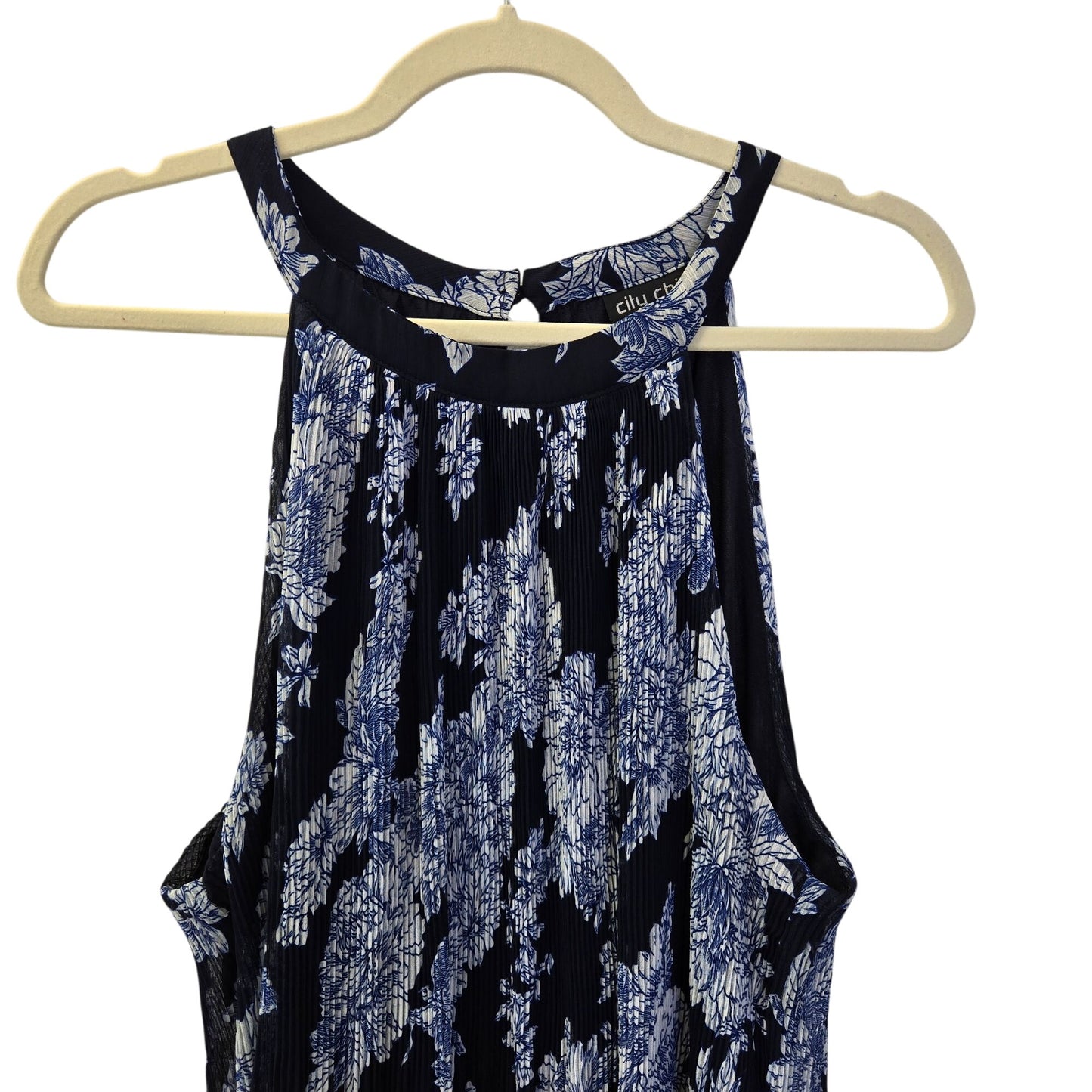 City Chic Floral Pleated Halter Style High Low Blouse Size CC M/18