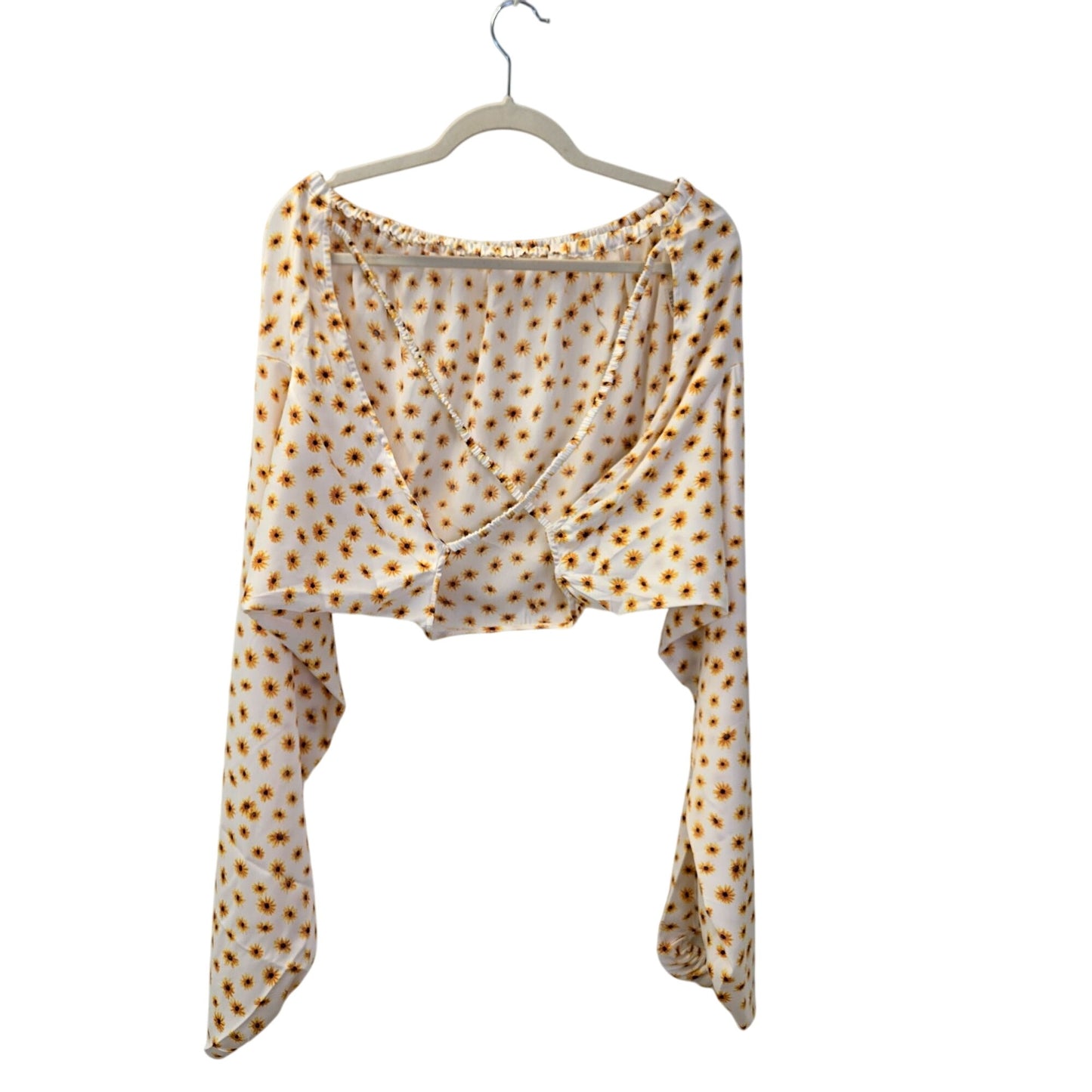 NWT WeWoreWhat Floral Billow Sleeve Criss-Cross Back Crop Top Size Large