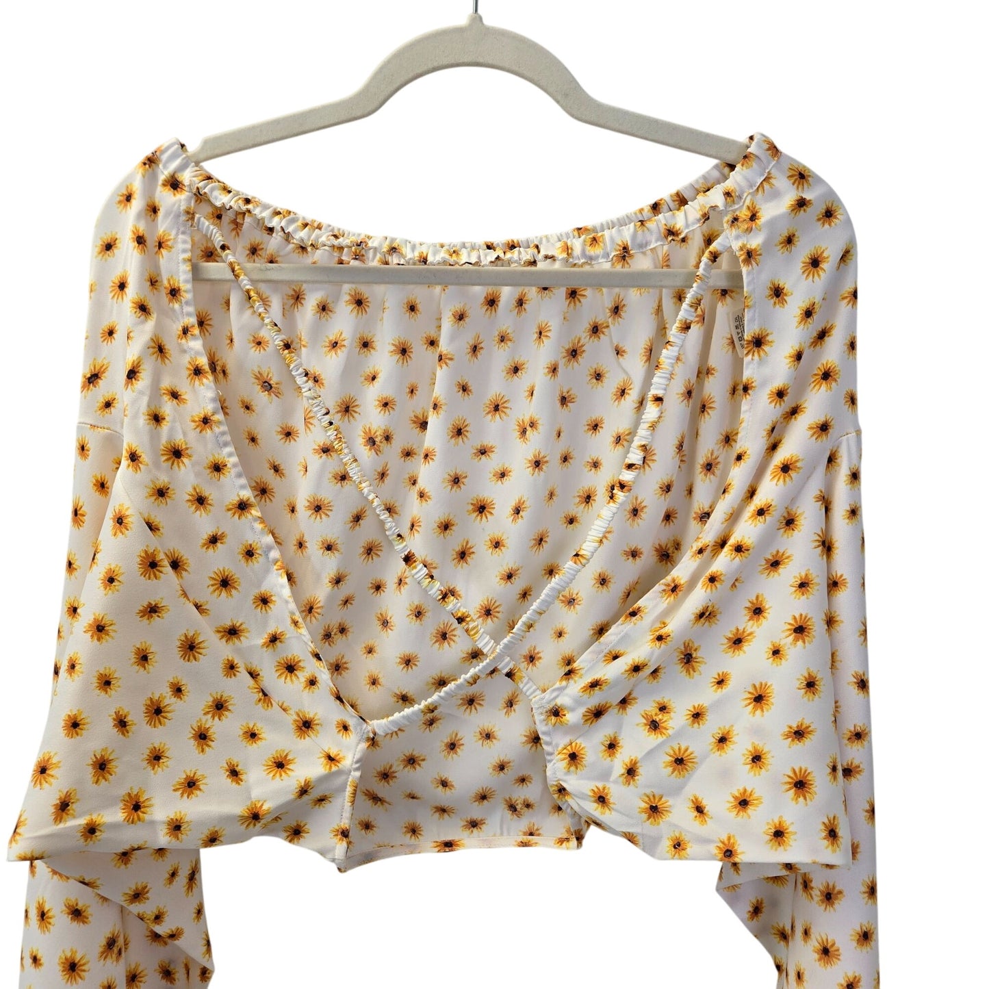 NWT WeWoreWhat Floral Billow Sleeve Criss-Cross Back Crop Top Size Large