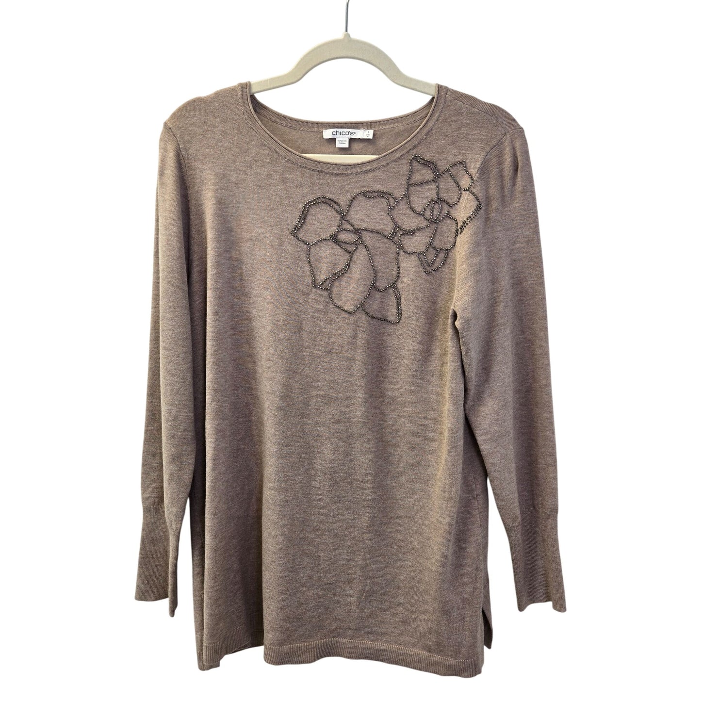 Chico's Floral Beaded Embellished Crewneck Sweater Size Chico's 1/Medium