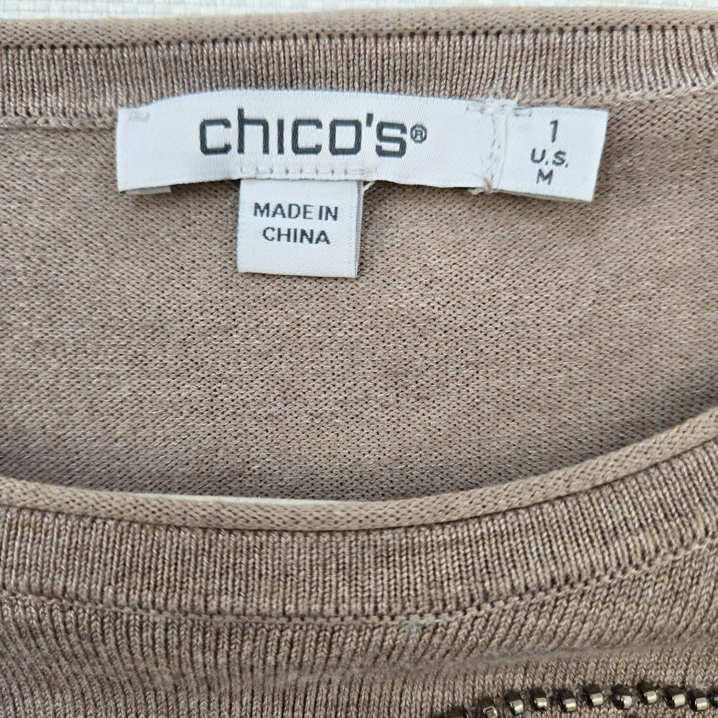 Chico's Floral Beaded Embellished Crewneck Sweater Size Chico's 1/Medium