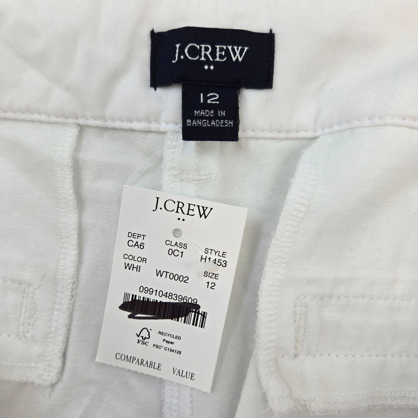 NWT J. Crew Factory 5" Solid Chino Short in White Size 12