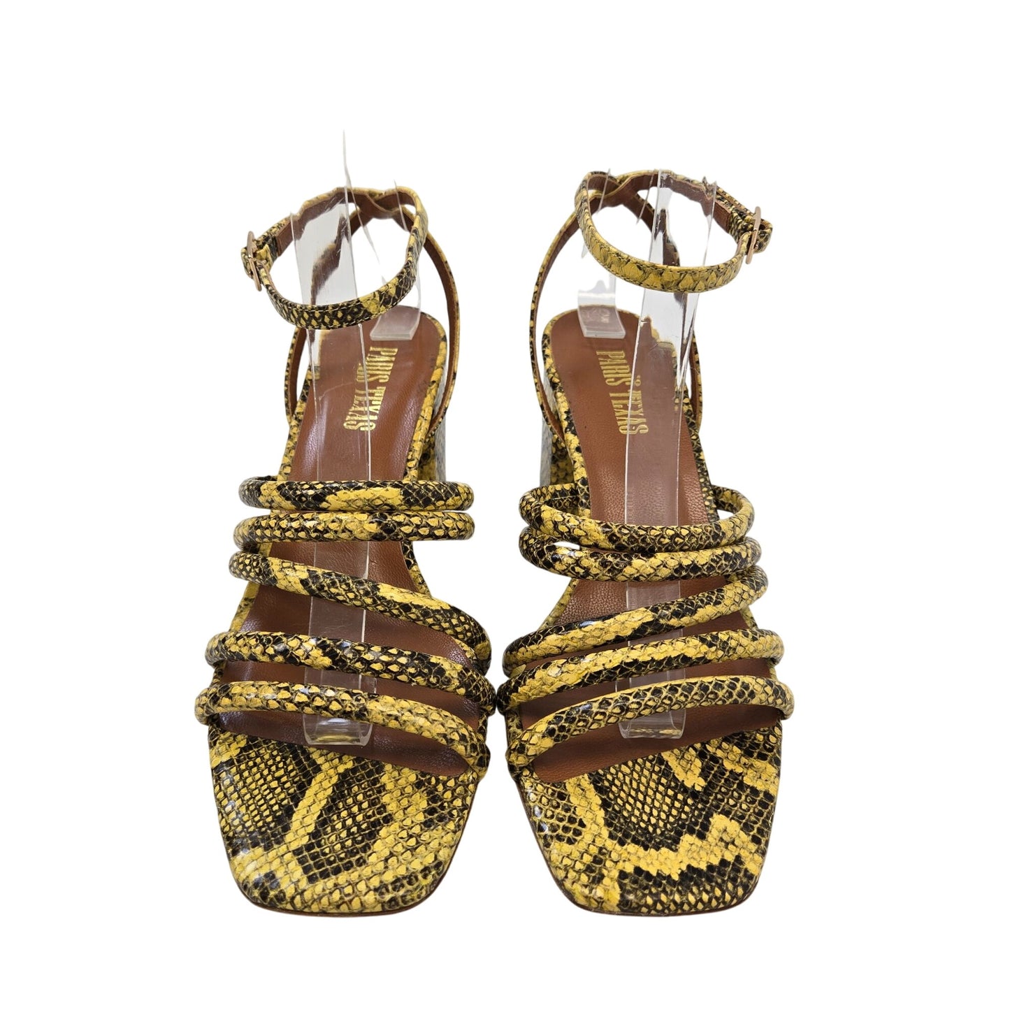 Paris Texas Carla Printed Python Leather Sandals in Limone Size 37/US 7