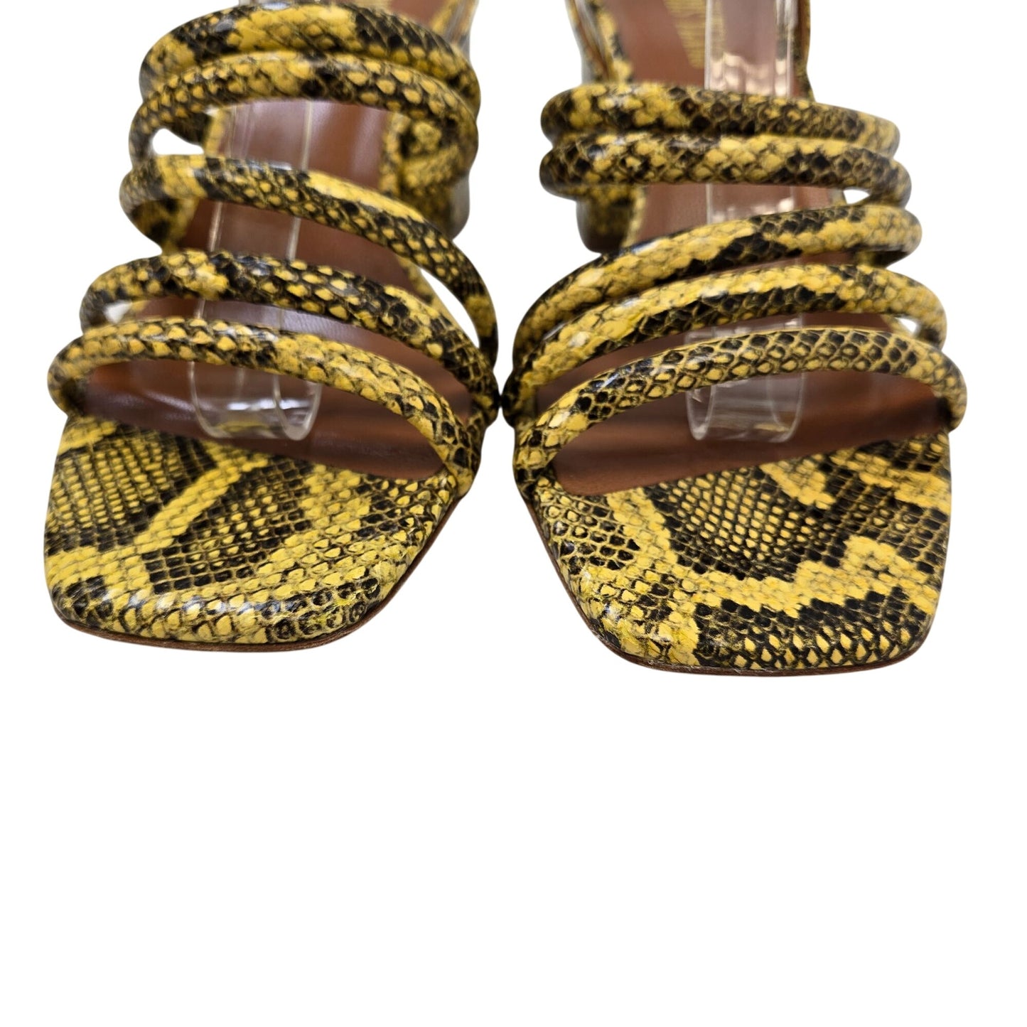 Paris Texas Carla Printed Python Leather Sandals in Limone Size 37/US 7