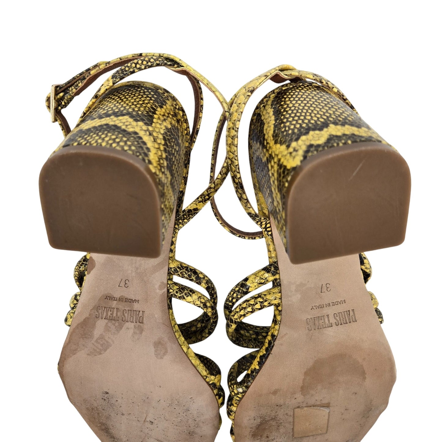 Paris Texas Carla Printed Python Leather Sandals in Limone Size 37/US 7