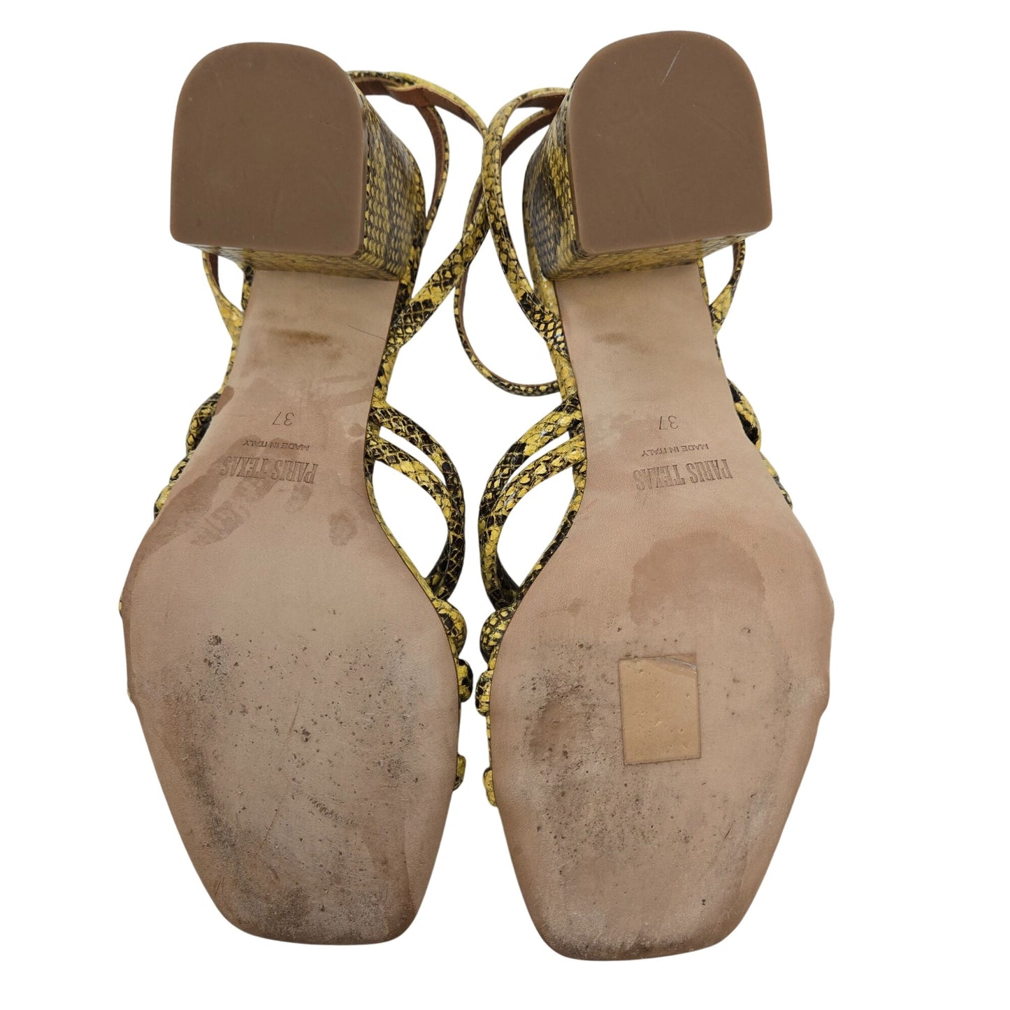 Paris Texas Carla Printed Python Leather Sandals in Limone Size 37/US 7