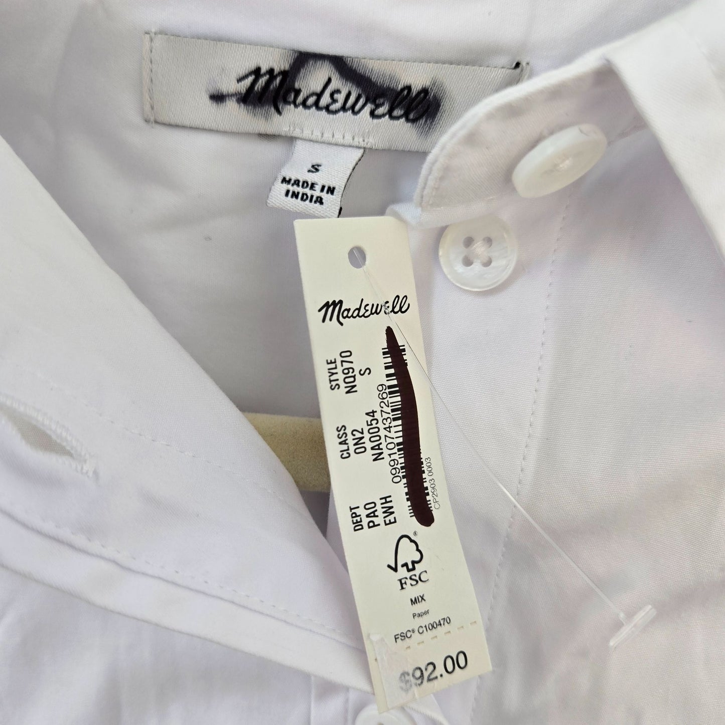 NWT Madewell Classic Maybel Button Down Shirt w/Adjustable Cuffs Size Small