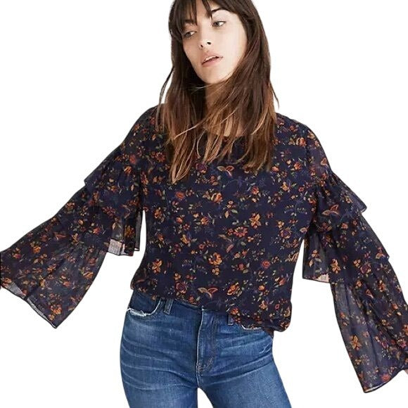 Madewell Floral Tiered Sleeve Blouse Size Small