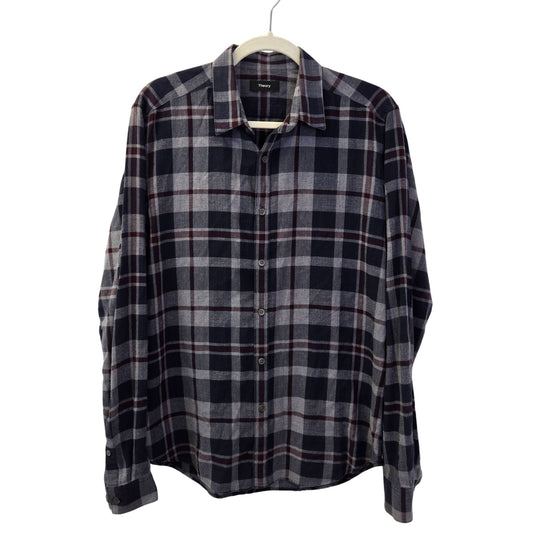 Theory Zack PS Dolton Plaid Light Flannel Button Down Shirt Size Medium