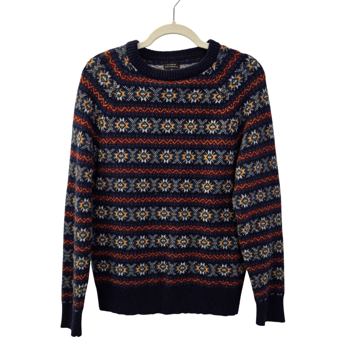 J. Crew 100% Lambswool Nordic Fair Isle Print Crewneck Sweater Size Medium