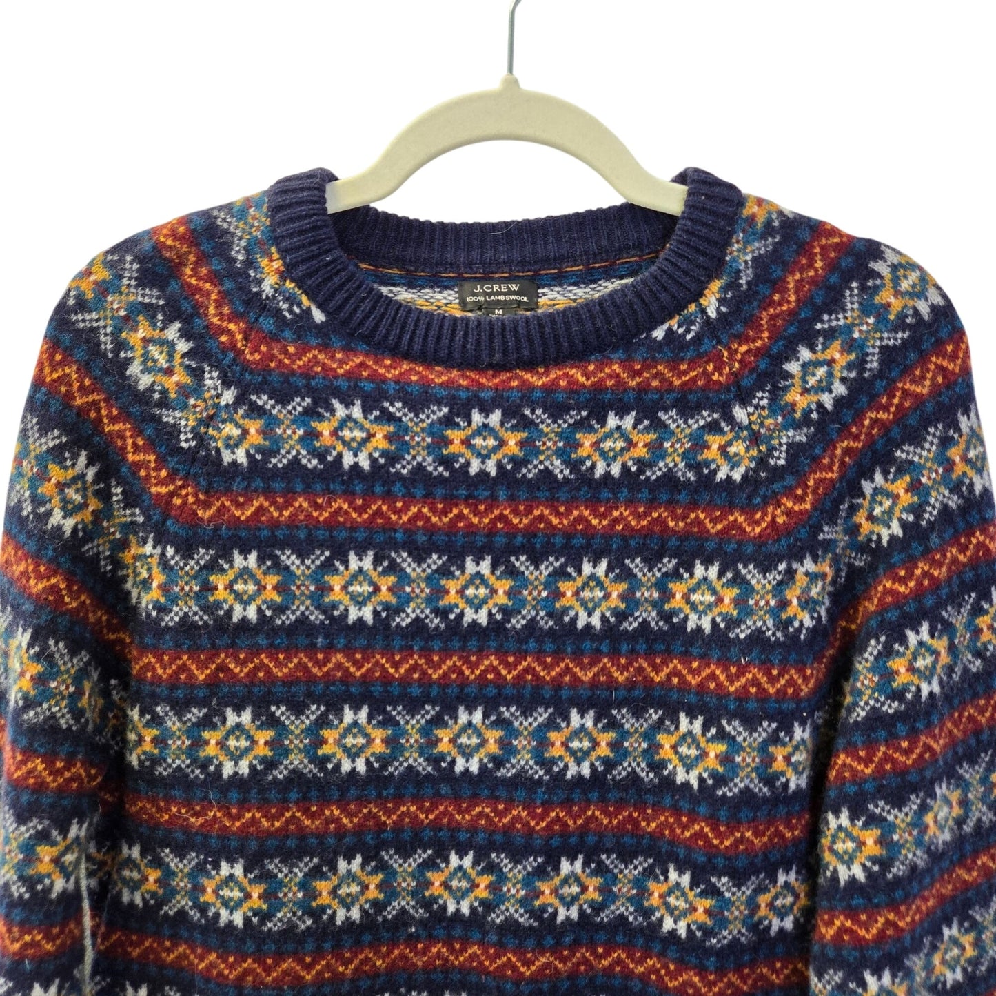 J. Crew 100% Lambswool Nordic Fair Isle Print Crewneck Sweater Size Medium