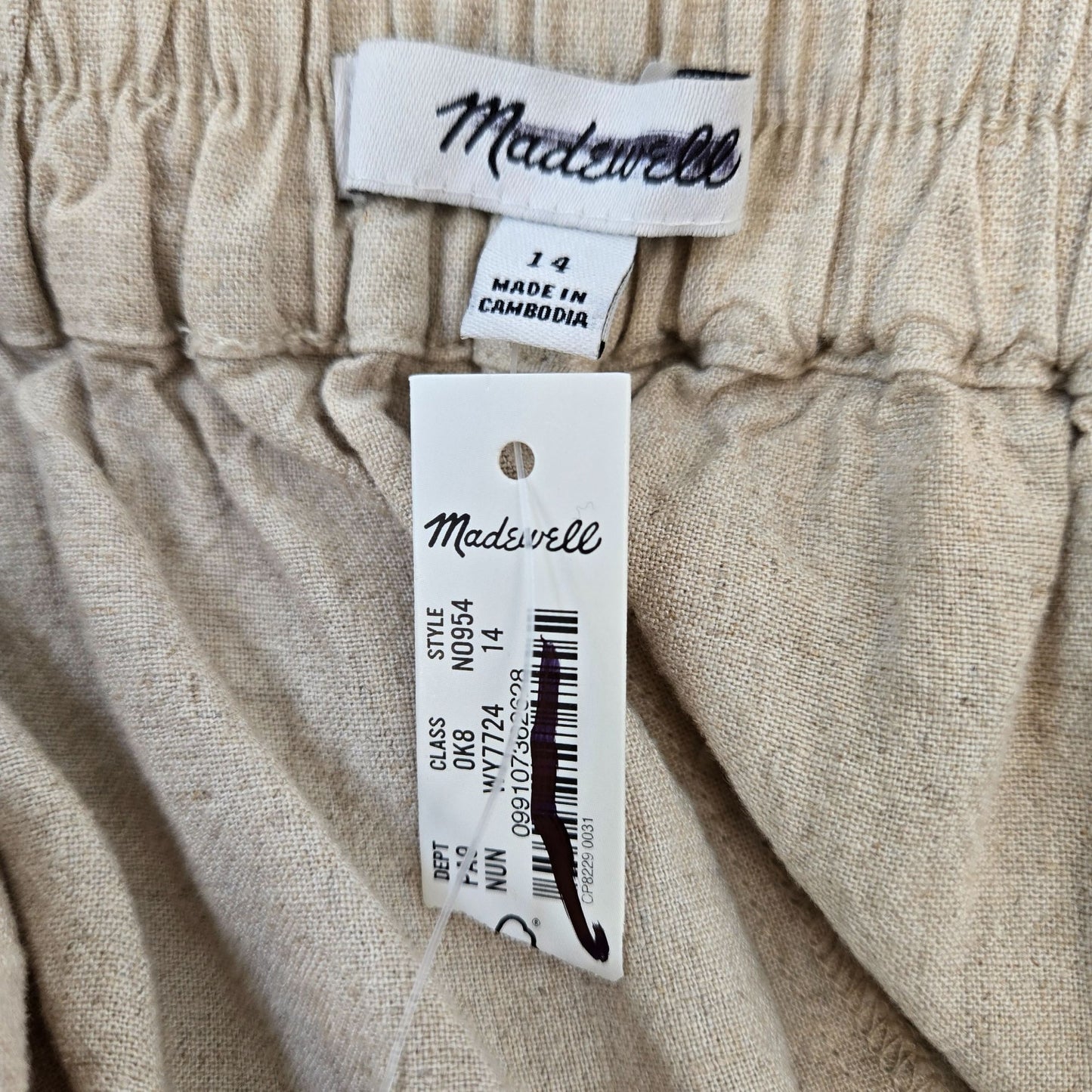 NWT Madewell Cropped Wide Leg Linen Blend Pull-On Pants Size 14