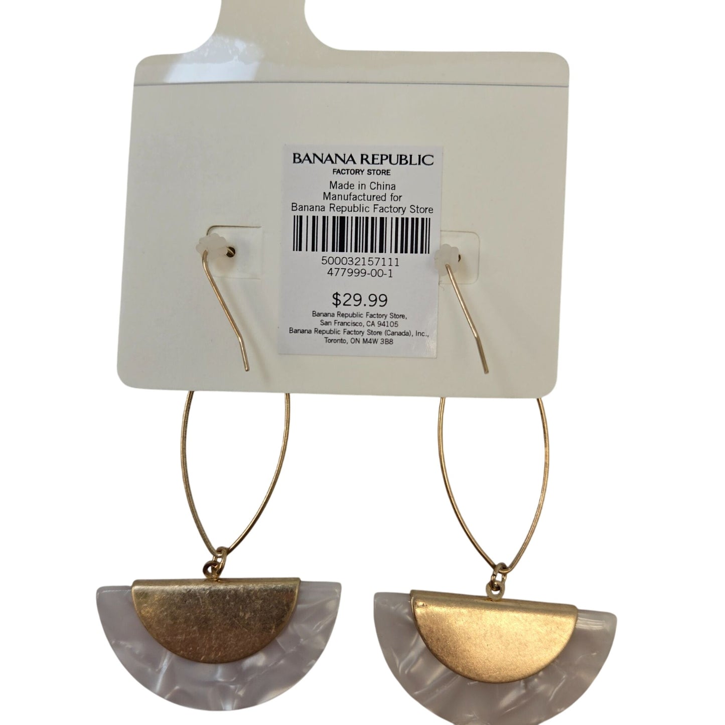 NWT Banana Republic Mother of Pearl and Gold Tone Half Moon Earrings