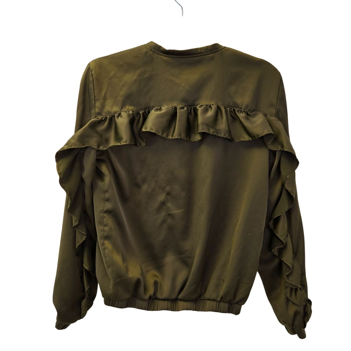 Zara Satin Ruffle Accent Full Zip Bomber Jacket Size Small/Medium
