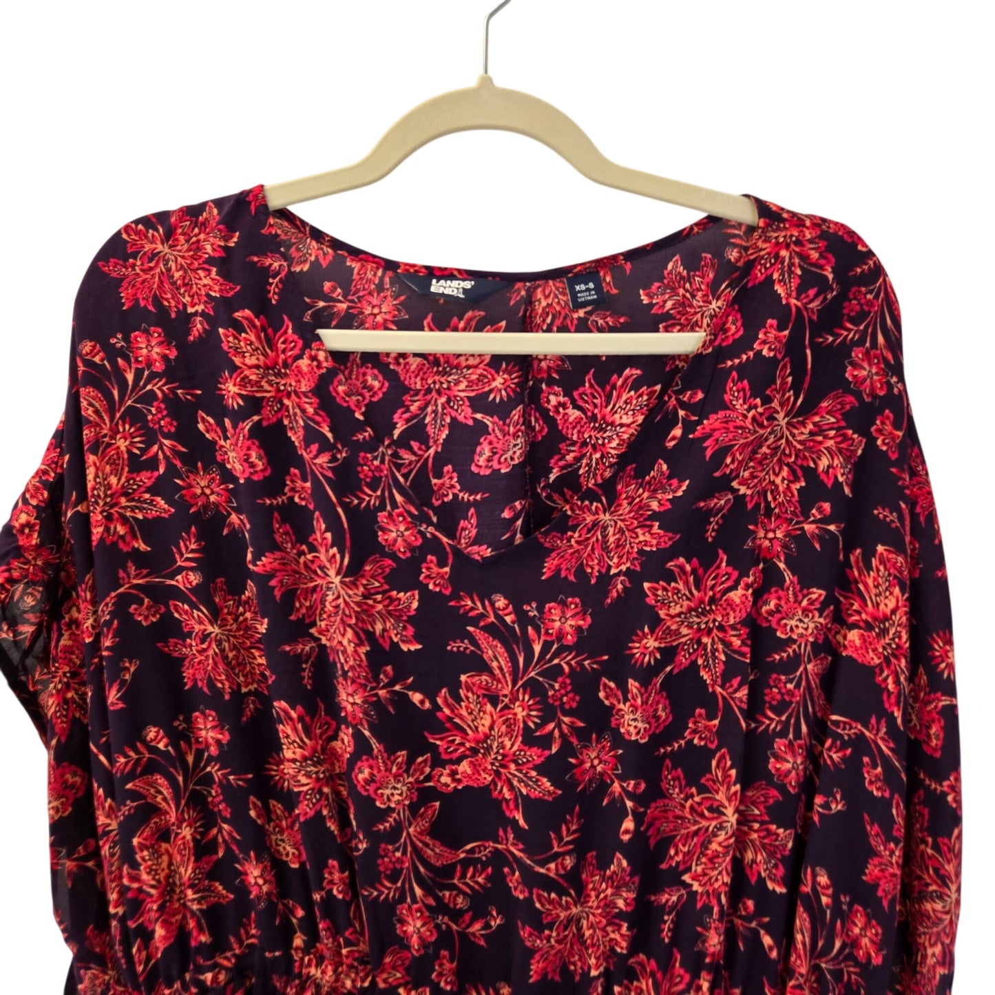 NWT Lands' End Floral Viscose Dolman Cap Sleeve Swim Coverup Size XS/S