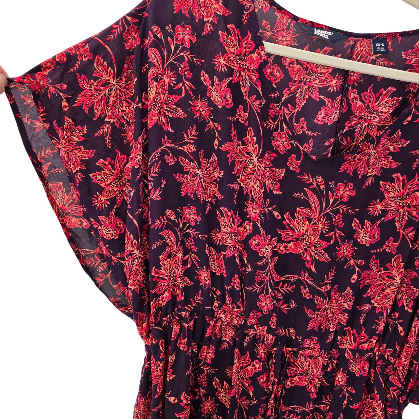 NWT Lands' End Floral Viscose Dolman Cap Sleeve Swim Coverup Size XS/S