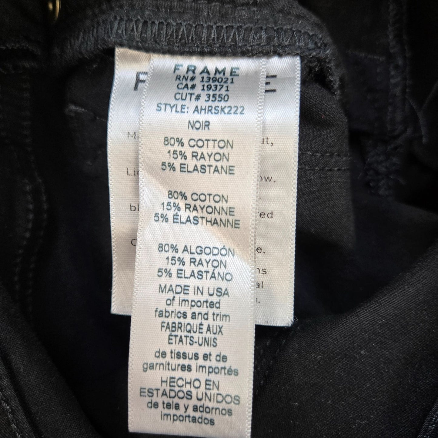 Frame Ali High Rise Cigarette Skinny Jeans in Noir Size 26