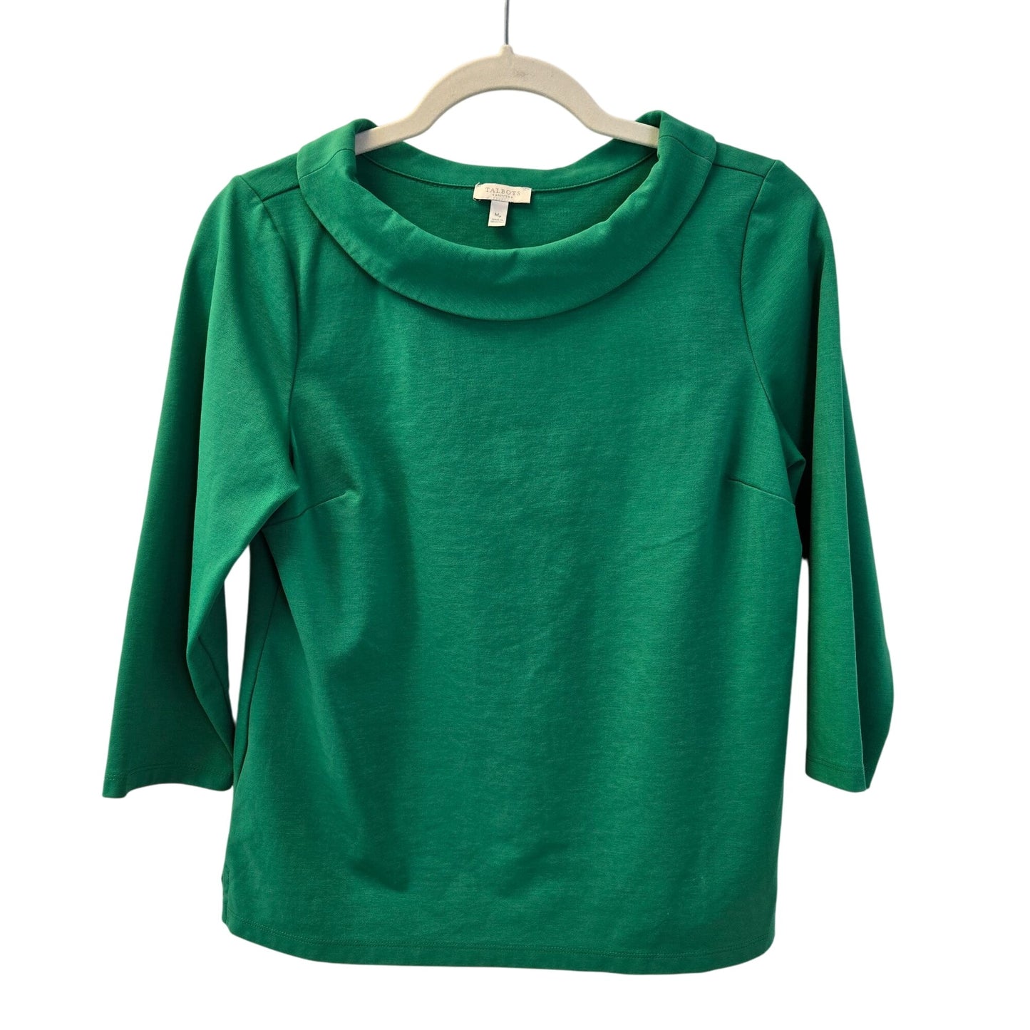 Talbots Kelly Green Round Collared 3/4 Sleeve Top Size Medium Petite