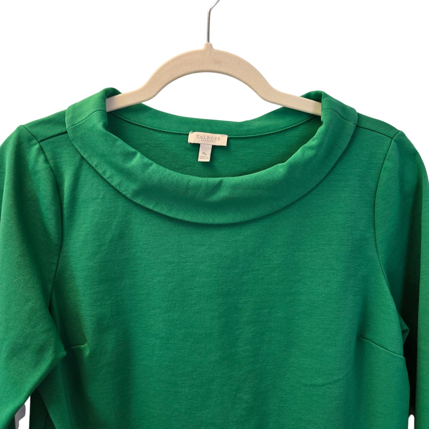 Talbots Kelly Green Round Collared 3/4 Sleeve Top Size Medium Petite