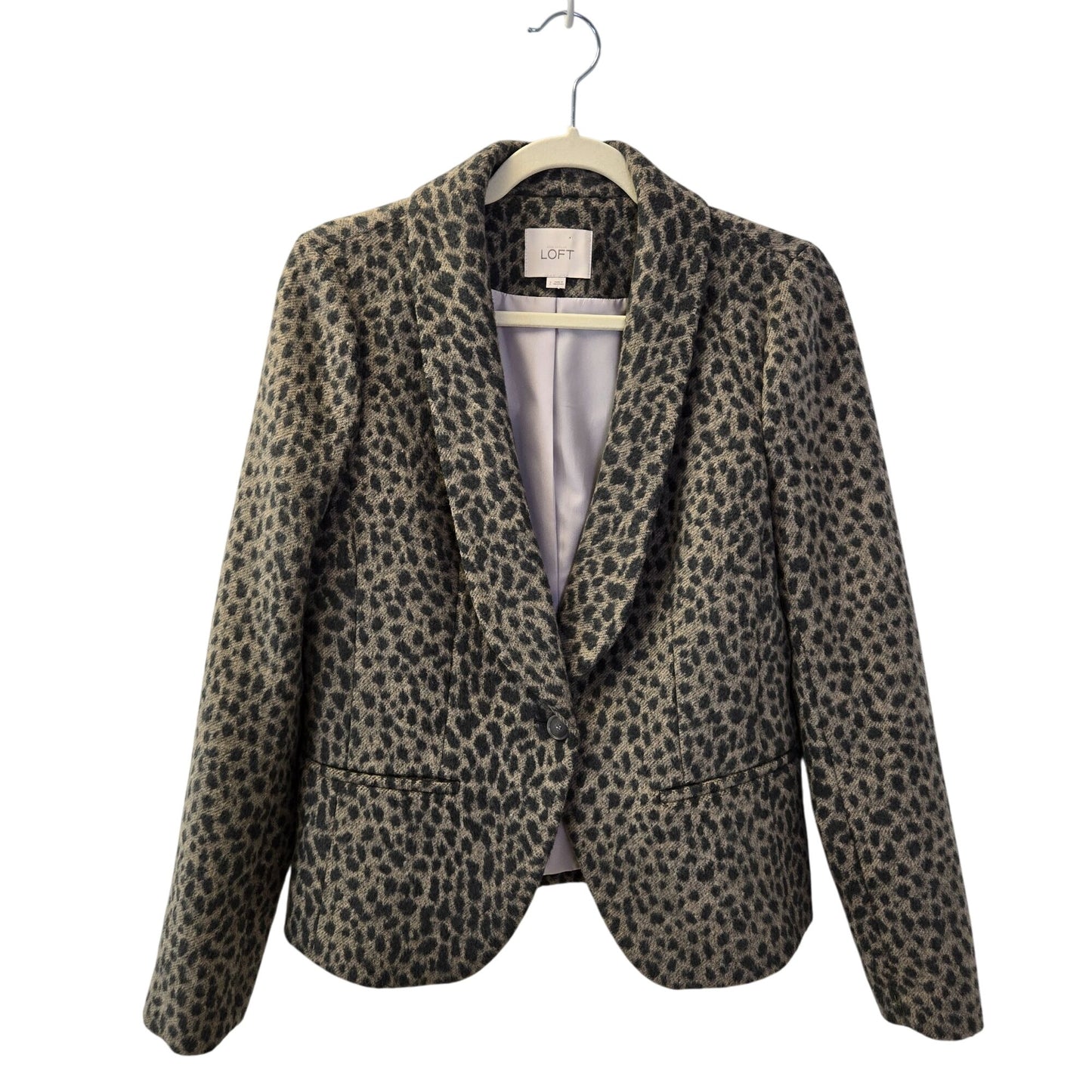 Loft Wool Blend Leopard Print One Button Blazer Jacket Size 2