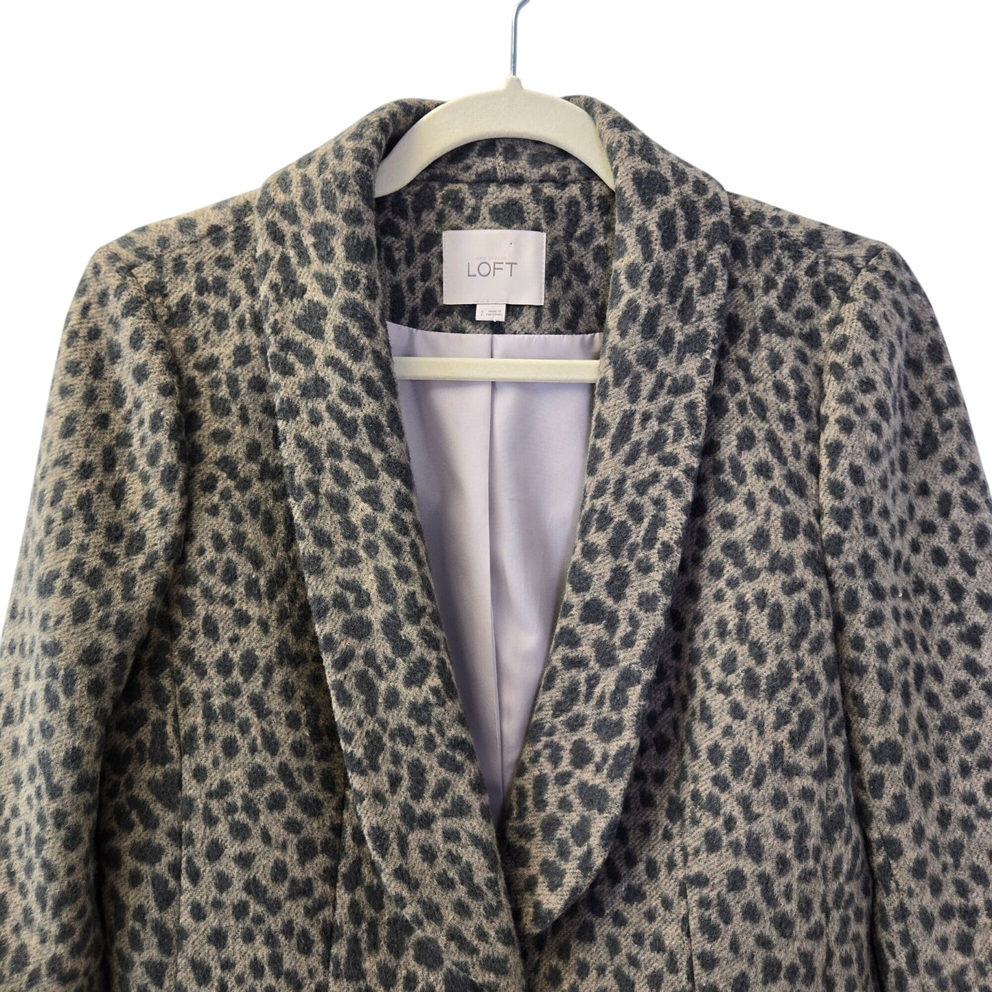 Loft Wool Blend Leopard Print One Button Blazer Jacket Size 2
