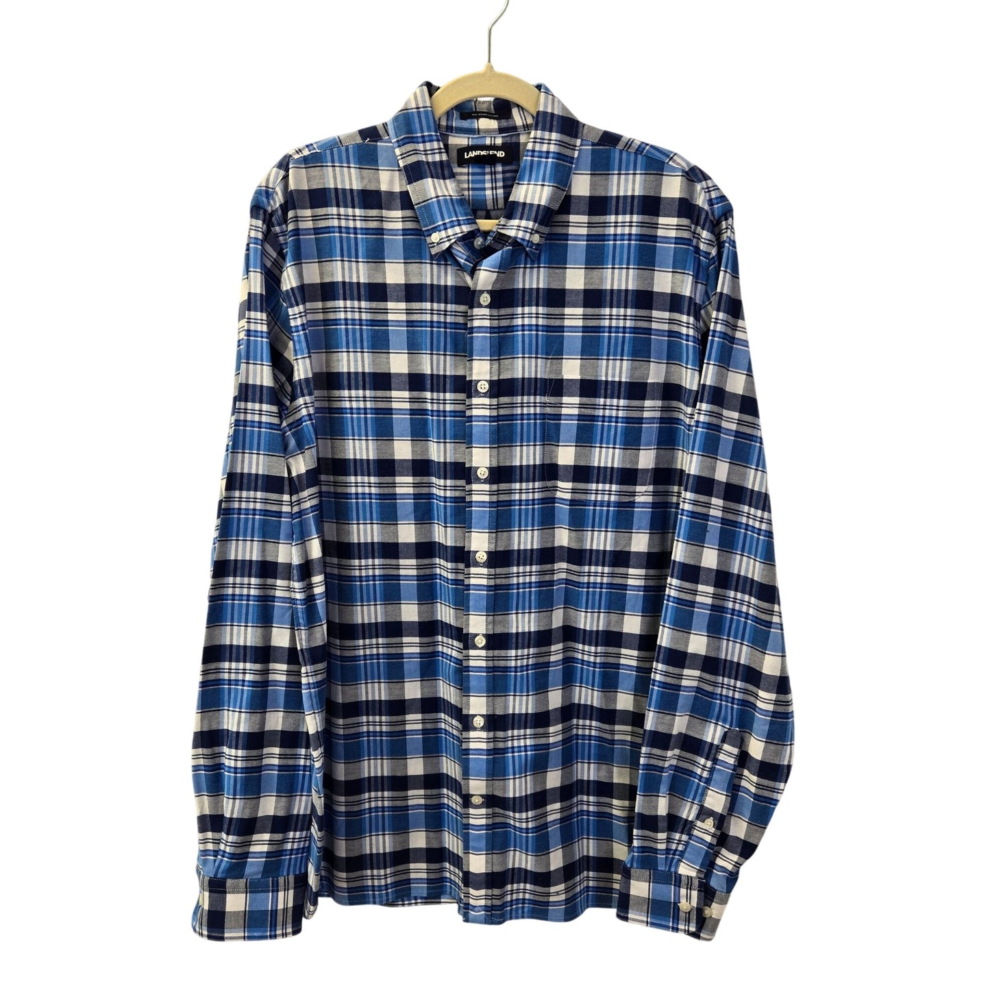 Lands' End Sail Rigger Oxford Tailored Fit Plaid Button Down Shirt Size Large Tall