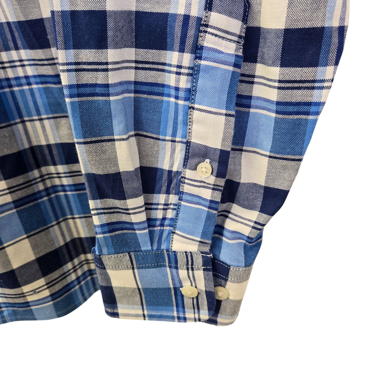 Lands' End Sail Rigger Oxford Tailored Fit Plaid Button Down Shirt Size Large Tall