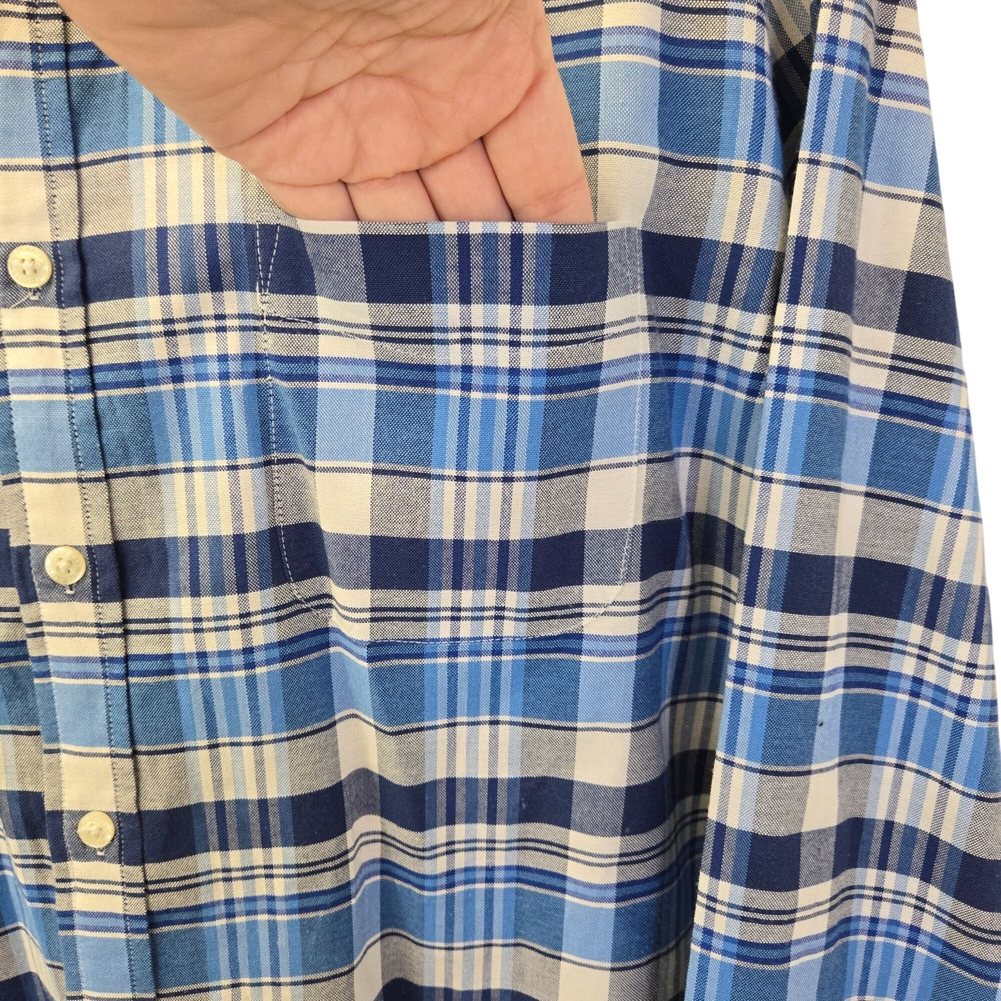 Lands' End Sail Rigger Oxford Tailored Fit Plaid Button Down Shirt Size Large Tall