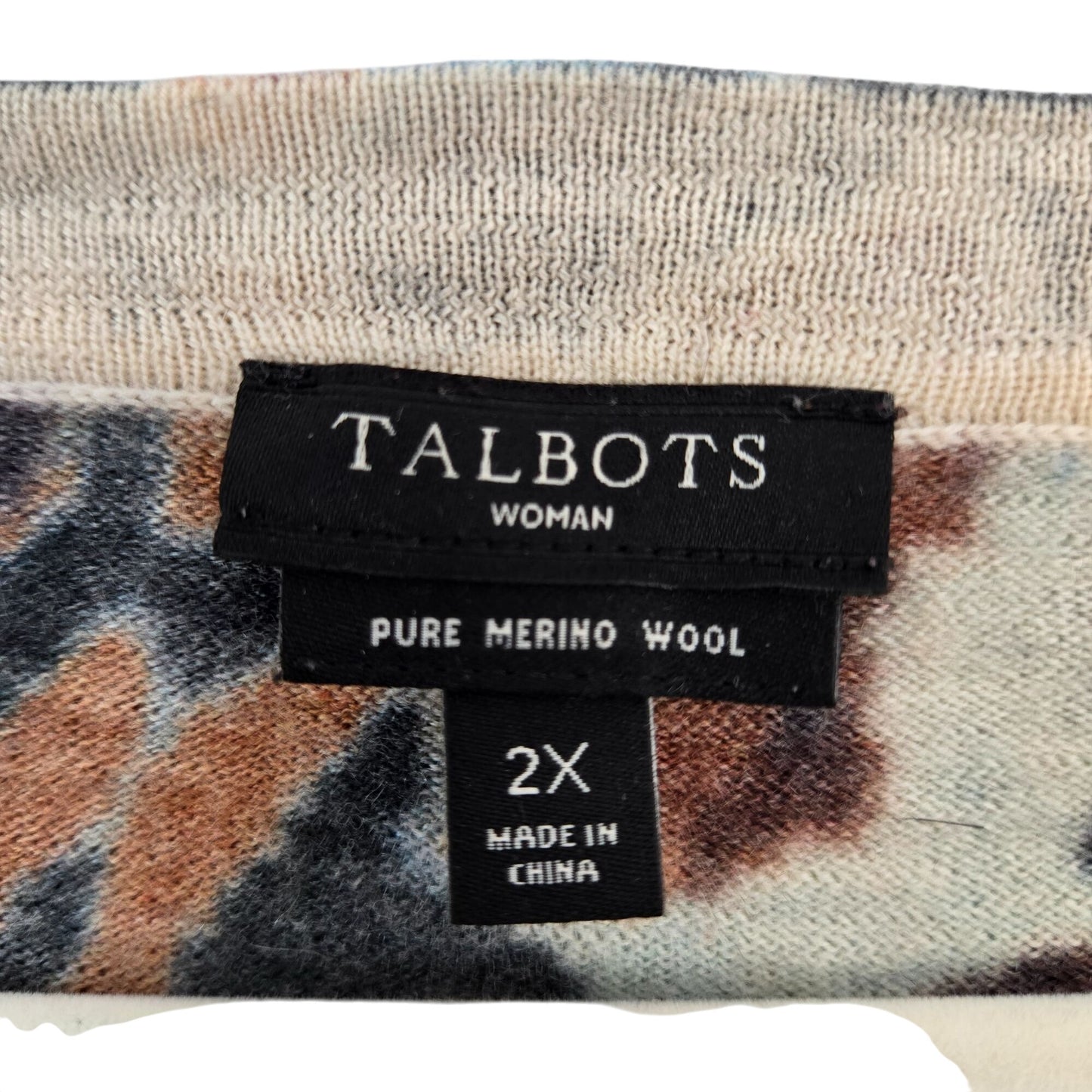 Talbots Woman 100% Merino Wool Leopard Print 3/4 Sleeve Crewneck Sweater Size 2XL