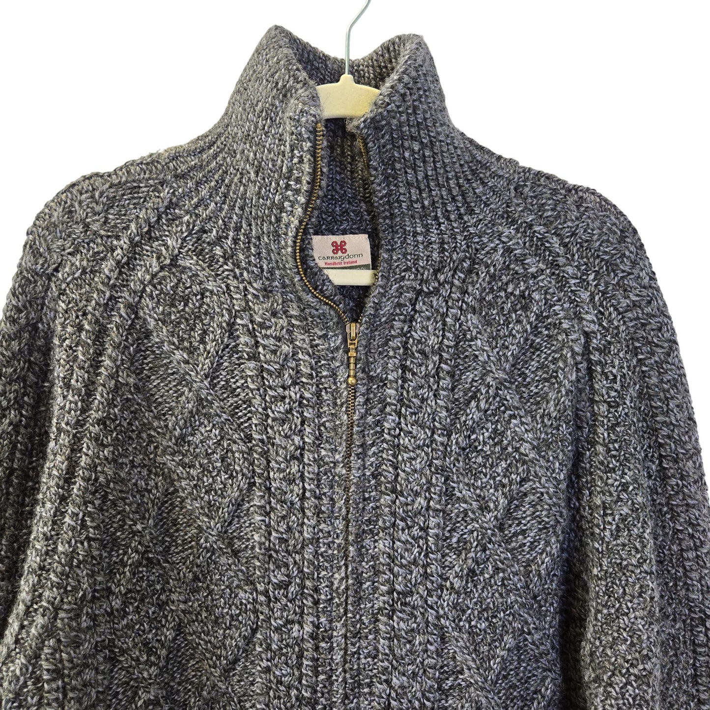 Carraigdonn Hand Knit 100% Merino Wool Full Zip Cable Knit Sweater Size Large