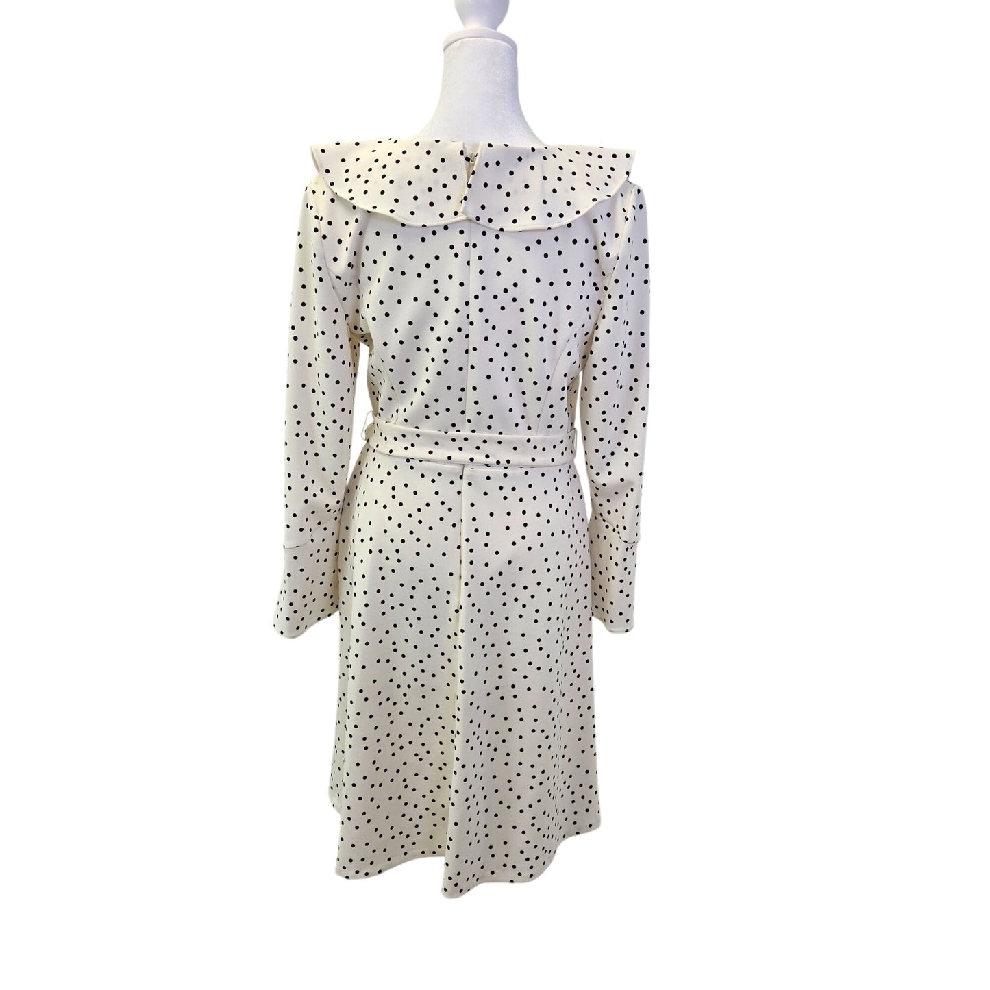 DKNY Polka Dot Faux Wrap Bell Sleeve Ruffle Detail Dress Size 6