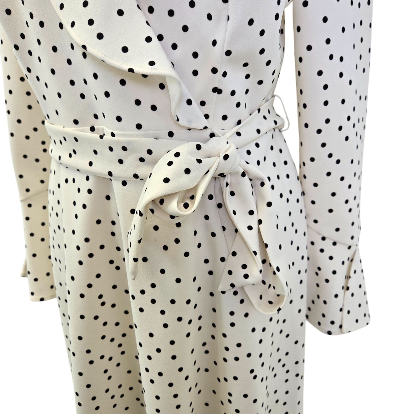 DKNY Polka Dot Faux Wrap Bell Sleeve Ruffle Detail Dress Size 6