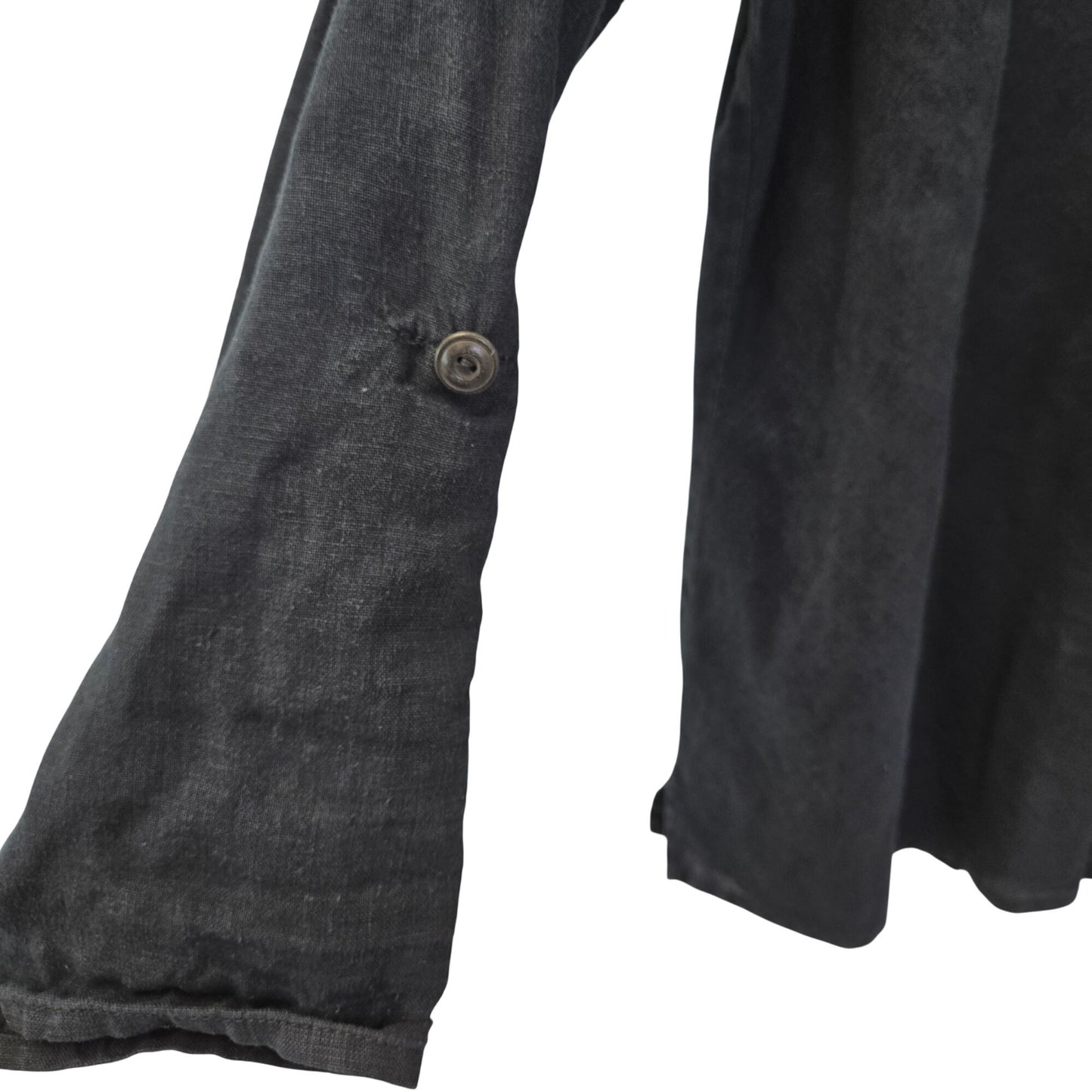 FLAX 100% Linen Faux Wrap Roll Tab Sleeve Tunic Top Size Large