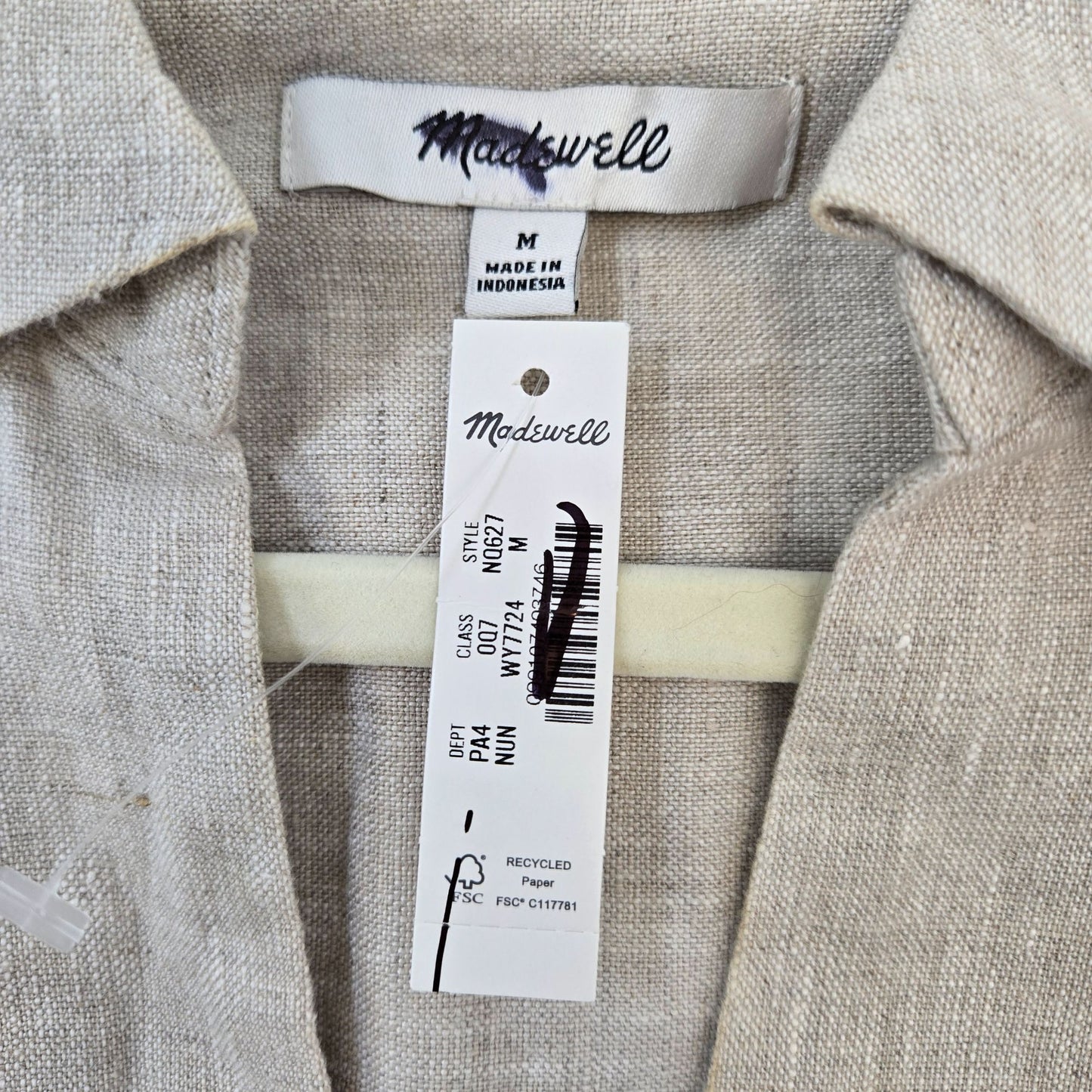 NWT Madewell 100% Linen Palma Mini Shift Dress Size Medium