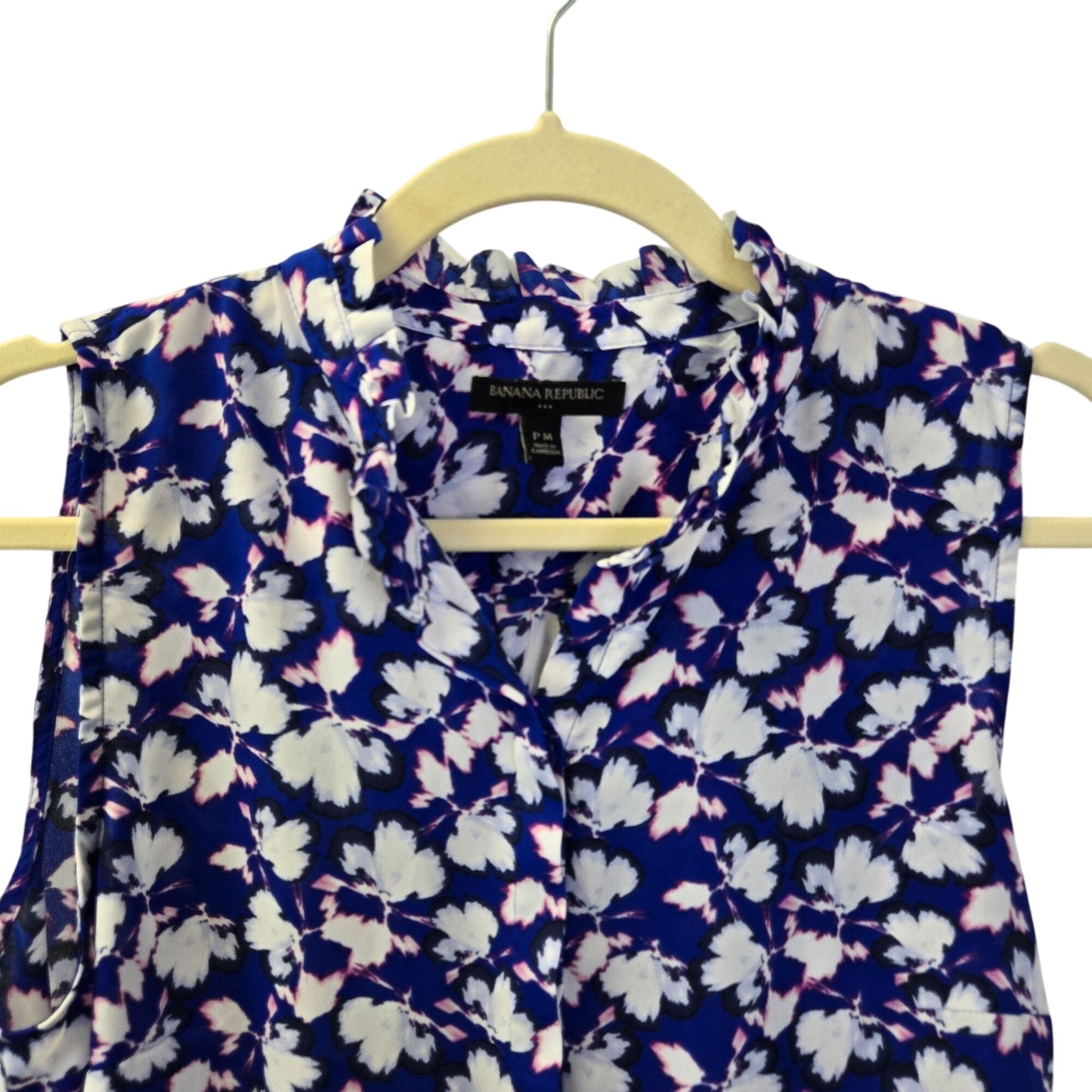 Banana Republic Factory Floral Ruffle Collar Button Down Blouse Size Medium Petite