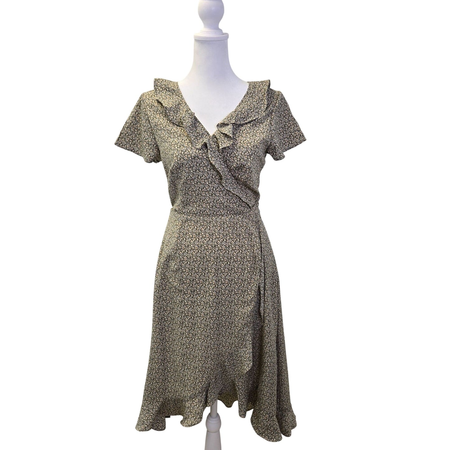 NWT Mikarose The Mae Faux Wrap Ruffle Detail Boho Dress Size XS