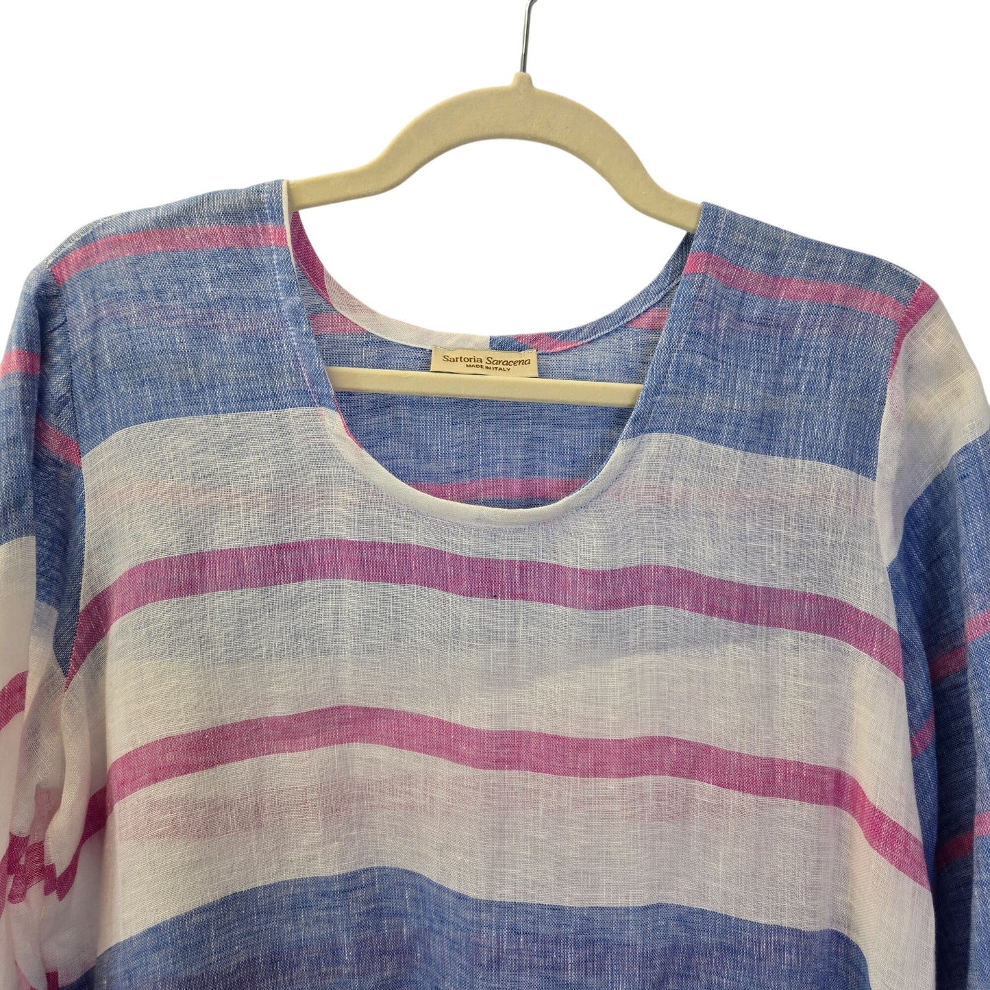 Sartoria Saracena 100% Linen Striped 3/4 Sleeve Top Size Small