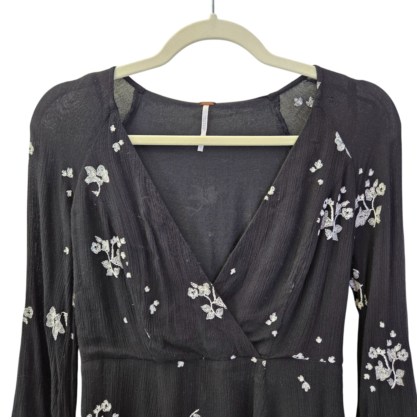 Free People Jasmine Gauzy Floral Embroidered Bell Sleeve Boho Dress Size 0