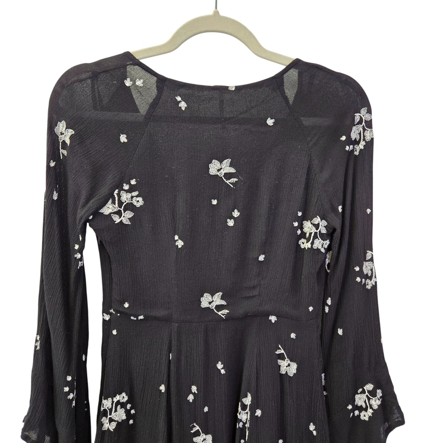 Free People Jasmine Gauzy Floral Embroidered Bell Sleeve Boho Dress Size 0